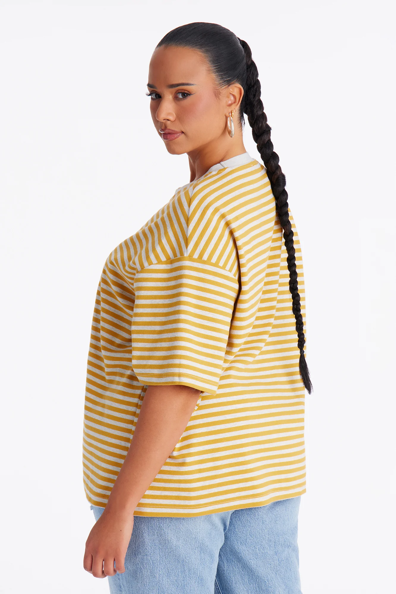 Chill Day Striped Crew Neck Short Sleeve T-shirt - Mustard/combo - Image 8