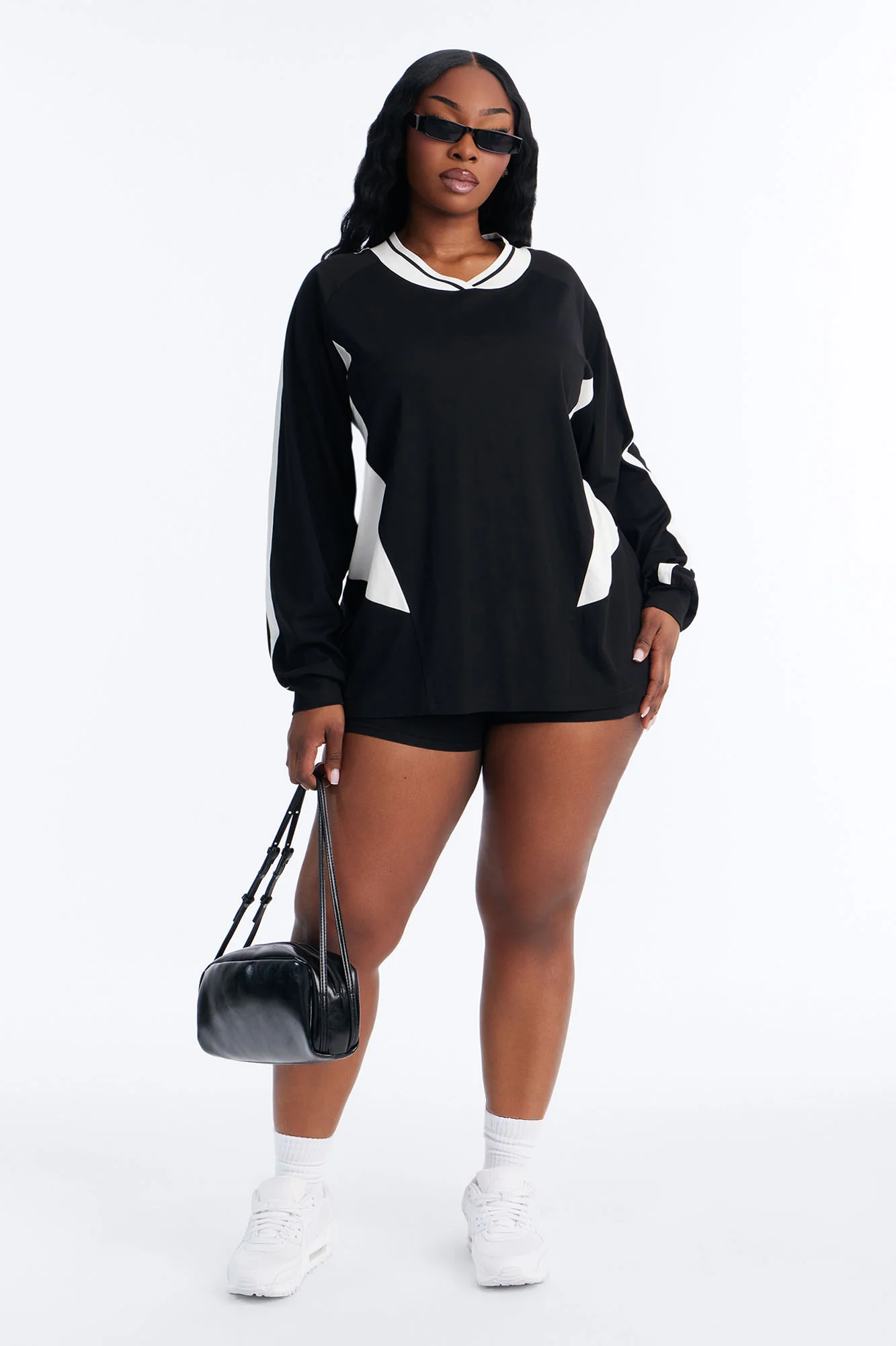 Chill Era Loose Fit Long Sleeve Jersey Top - Black/White - Image 5