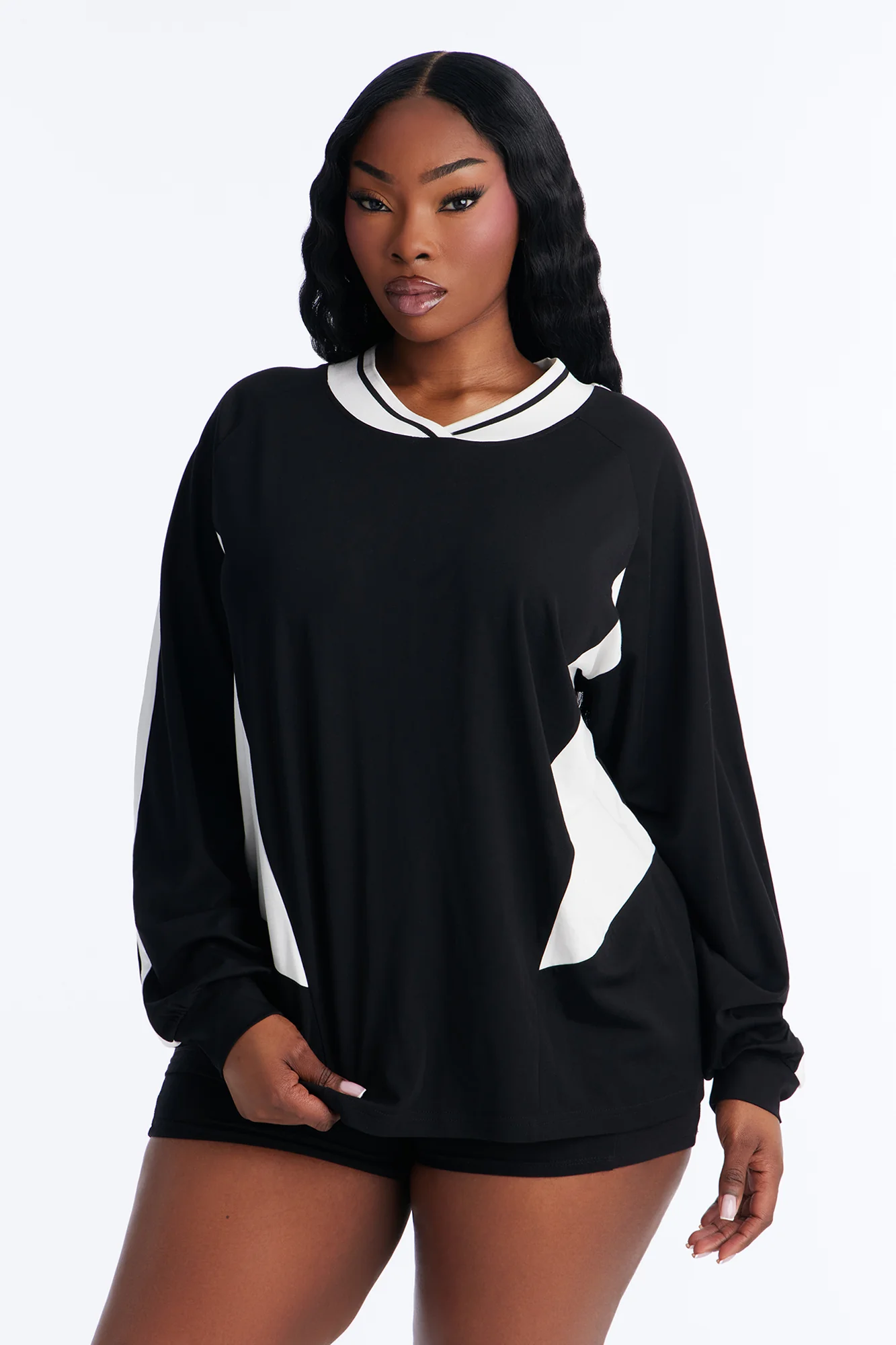 Chill Era Loose Fit Long Sleeve Jersey Top - Black/White - Image 6