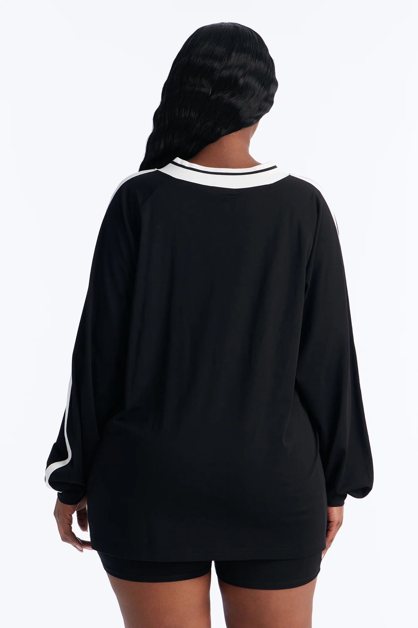 Chill Era Loose Fit Long Sleeve Jersey Top - Black/White - Image 8
