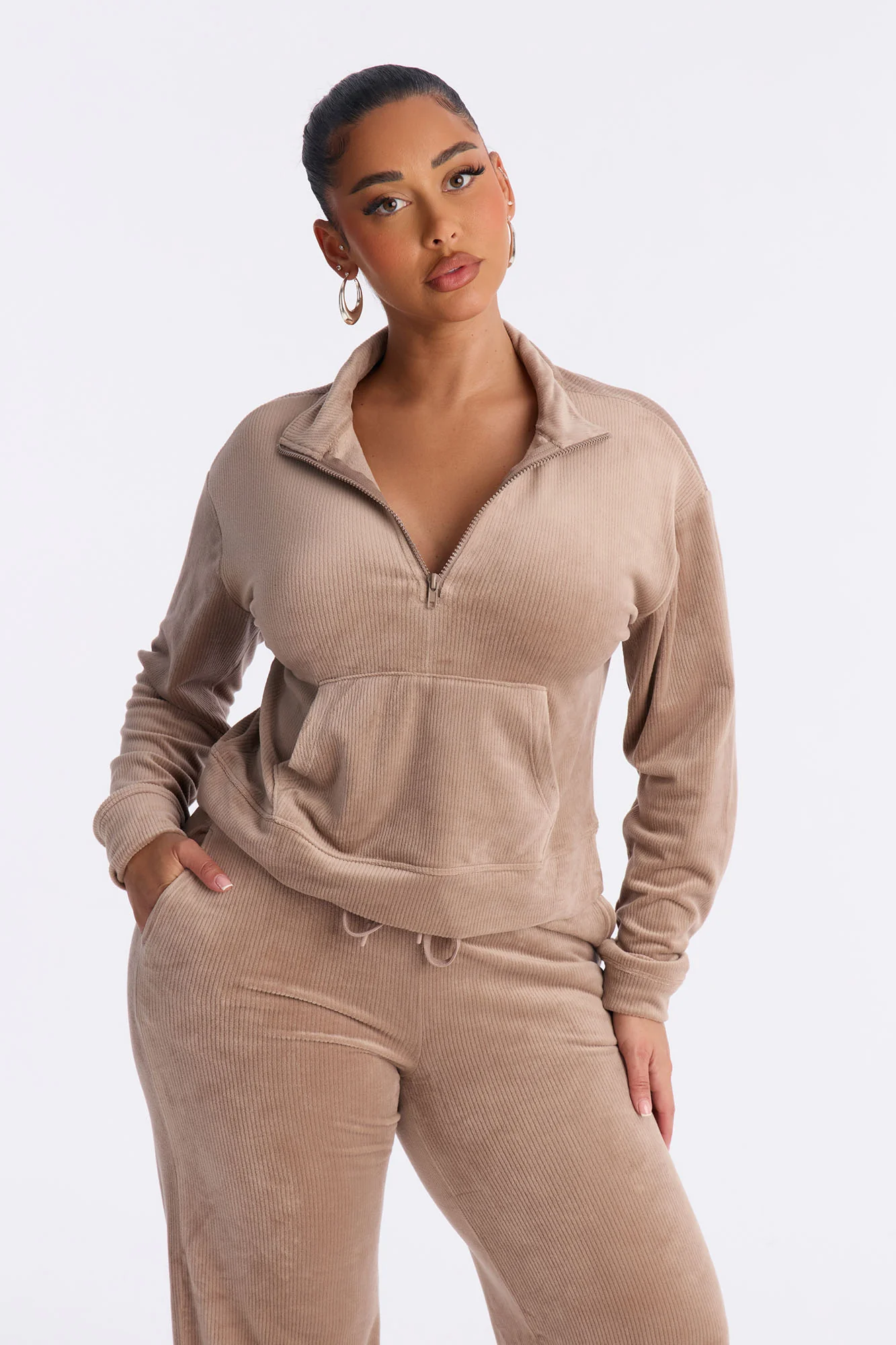 Chill Status Velour Pant Set - Taupe - Image 2