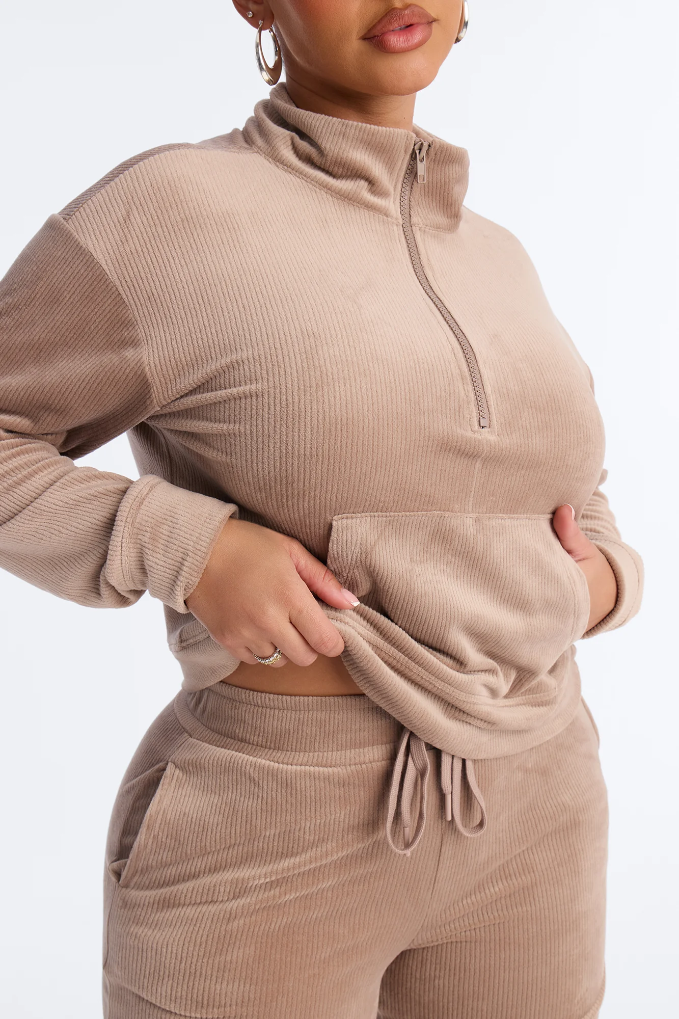 Chill Status Velour Pant Set - Taupe - Image 3