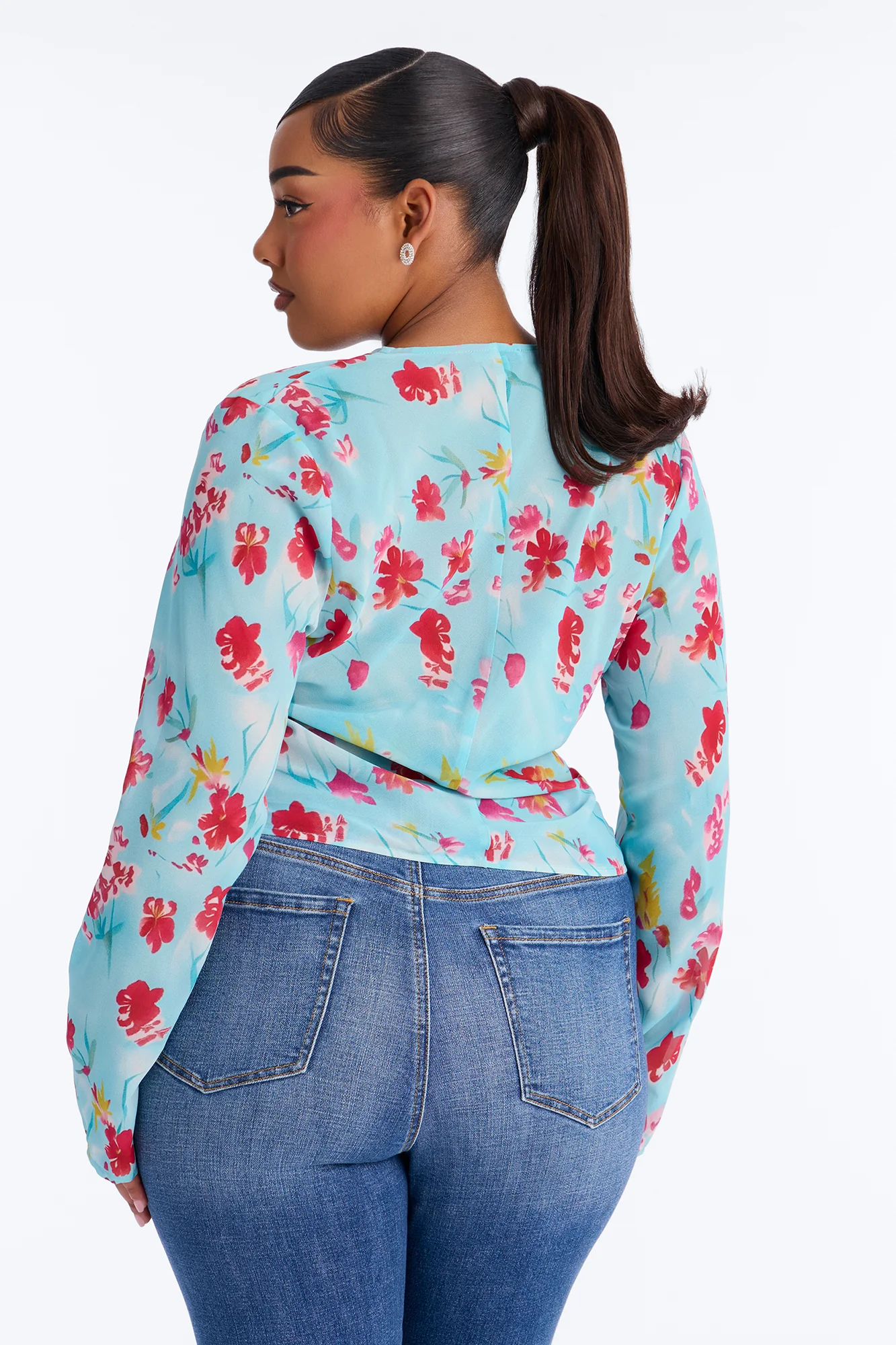 Chloe Cowl Neck Floral Chiffon Blouse - Blue/combo - Image 8