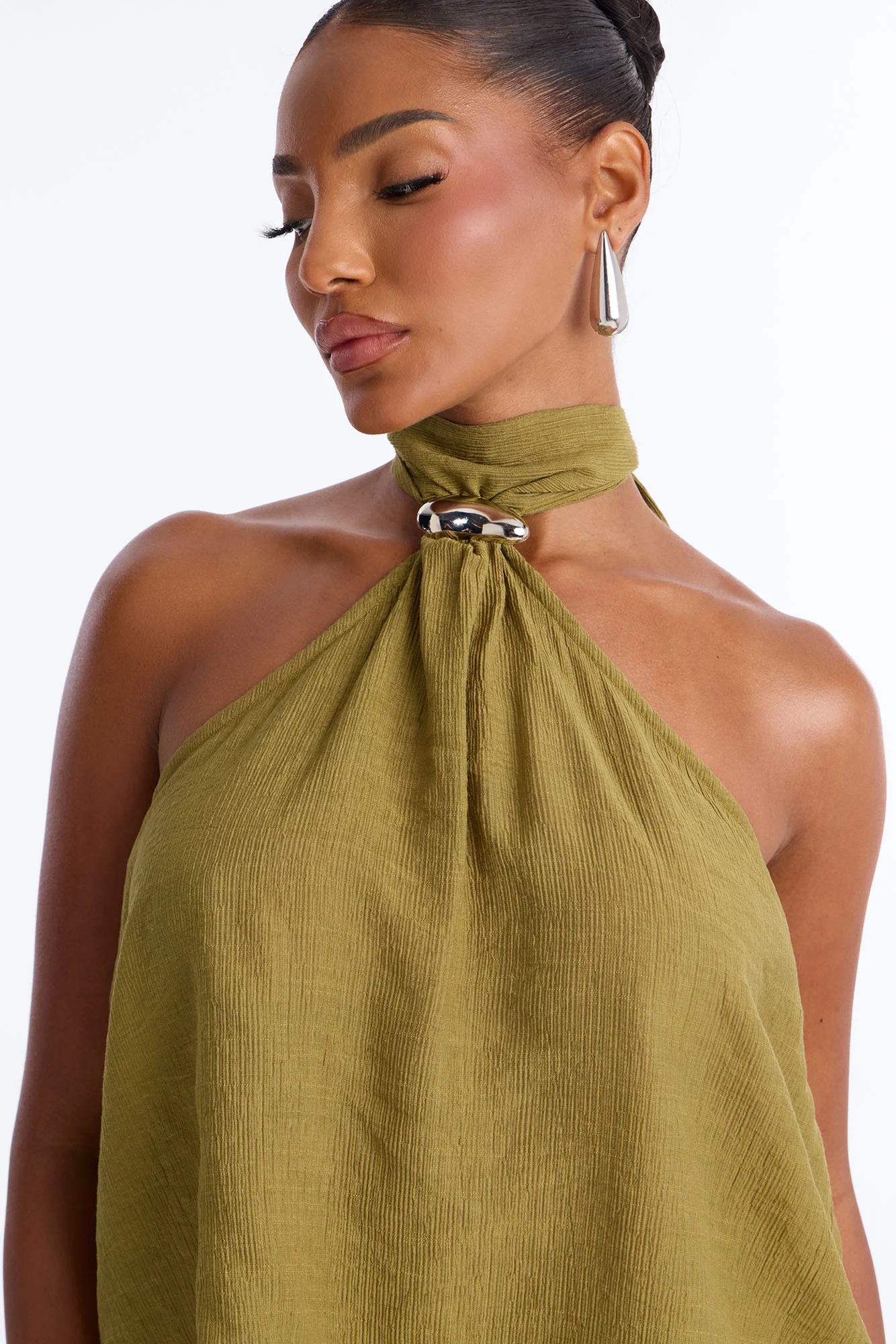 Chloe Halter Textured Short Set - Olive - Image 3