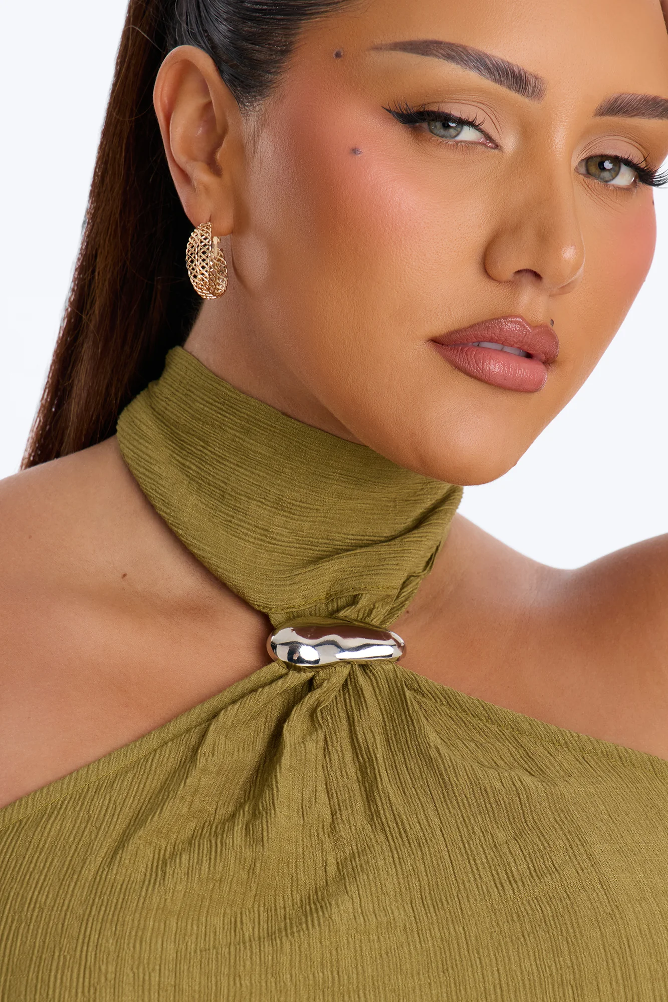 Chloe Halter Textured Short Set - Olive - Image 7