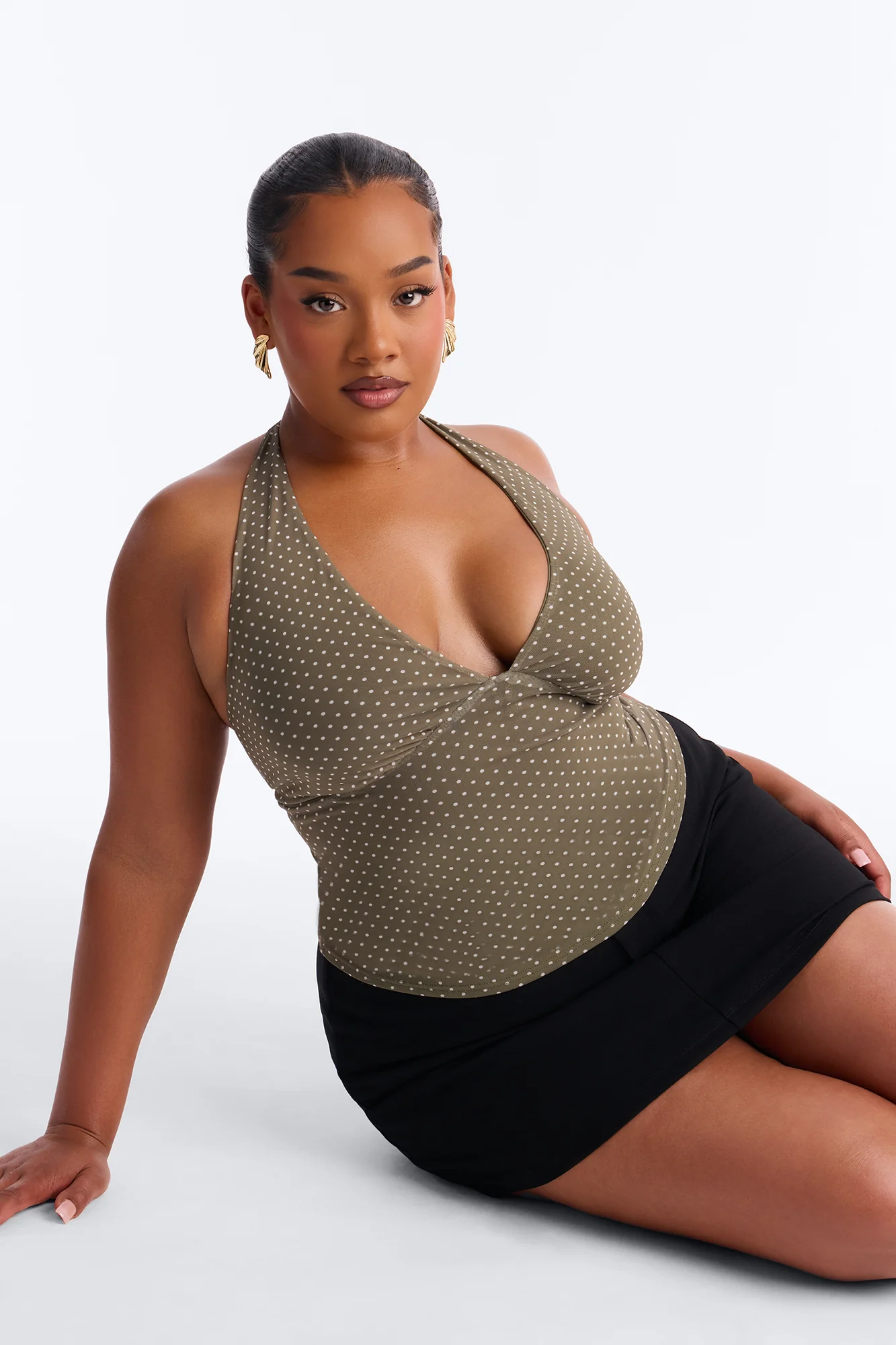 Chloe Mesh Polka Dot Halter Top - Olive/combo - Image 5