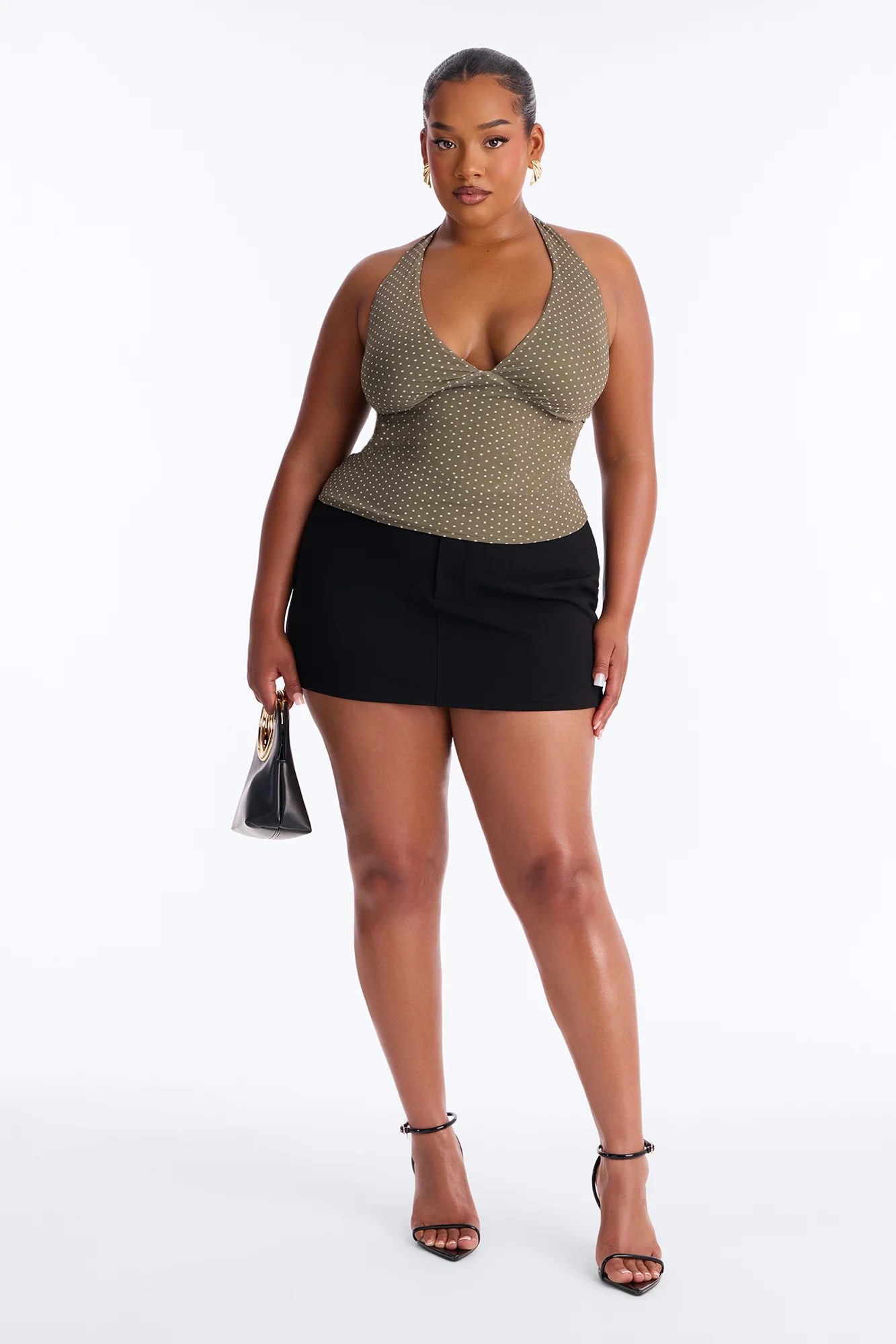 Chloe Mesh Polka Dot Halter Top - Olive/combo - Image 6