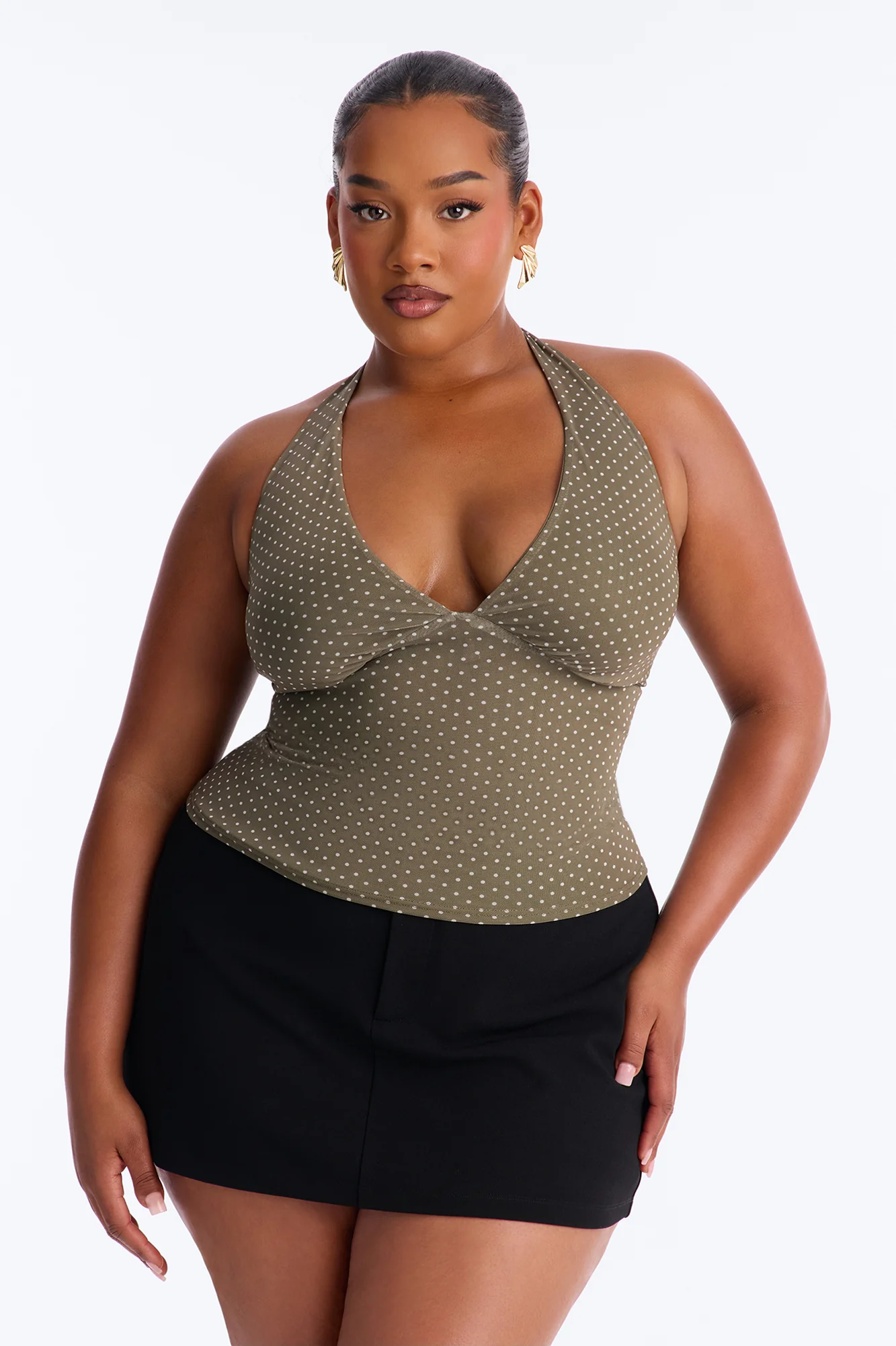 Chloe Mesh Polka Dot Halter Top - Olive/combo - Image 7