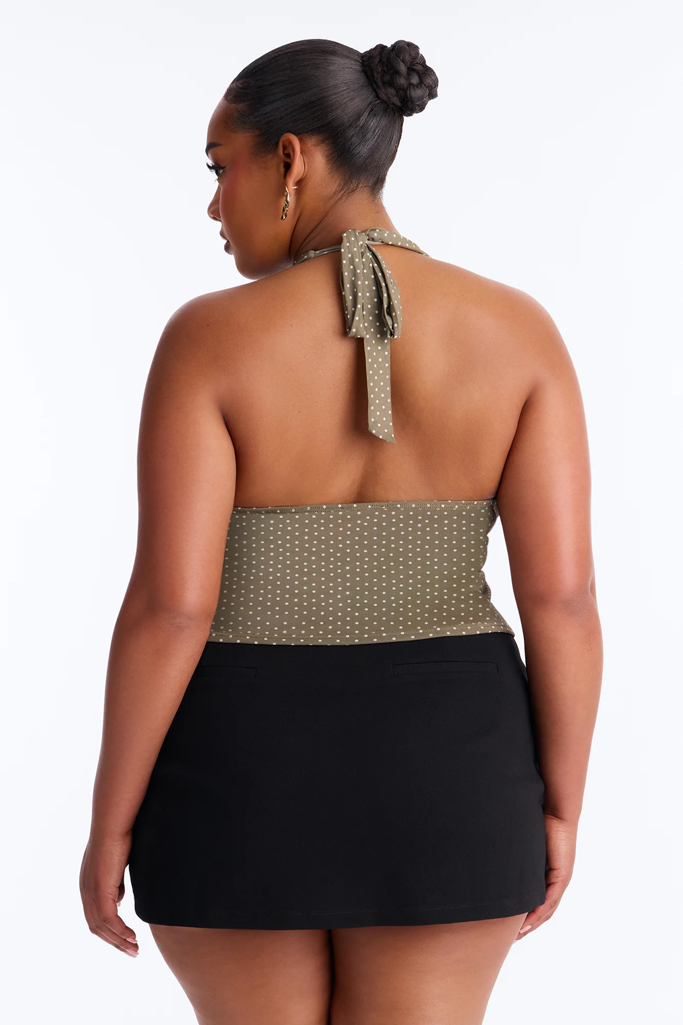 Chloe Mesh Polka Dot Halter Top - Olive/combo - Image 8