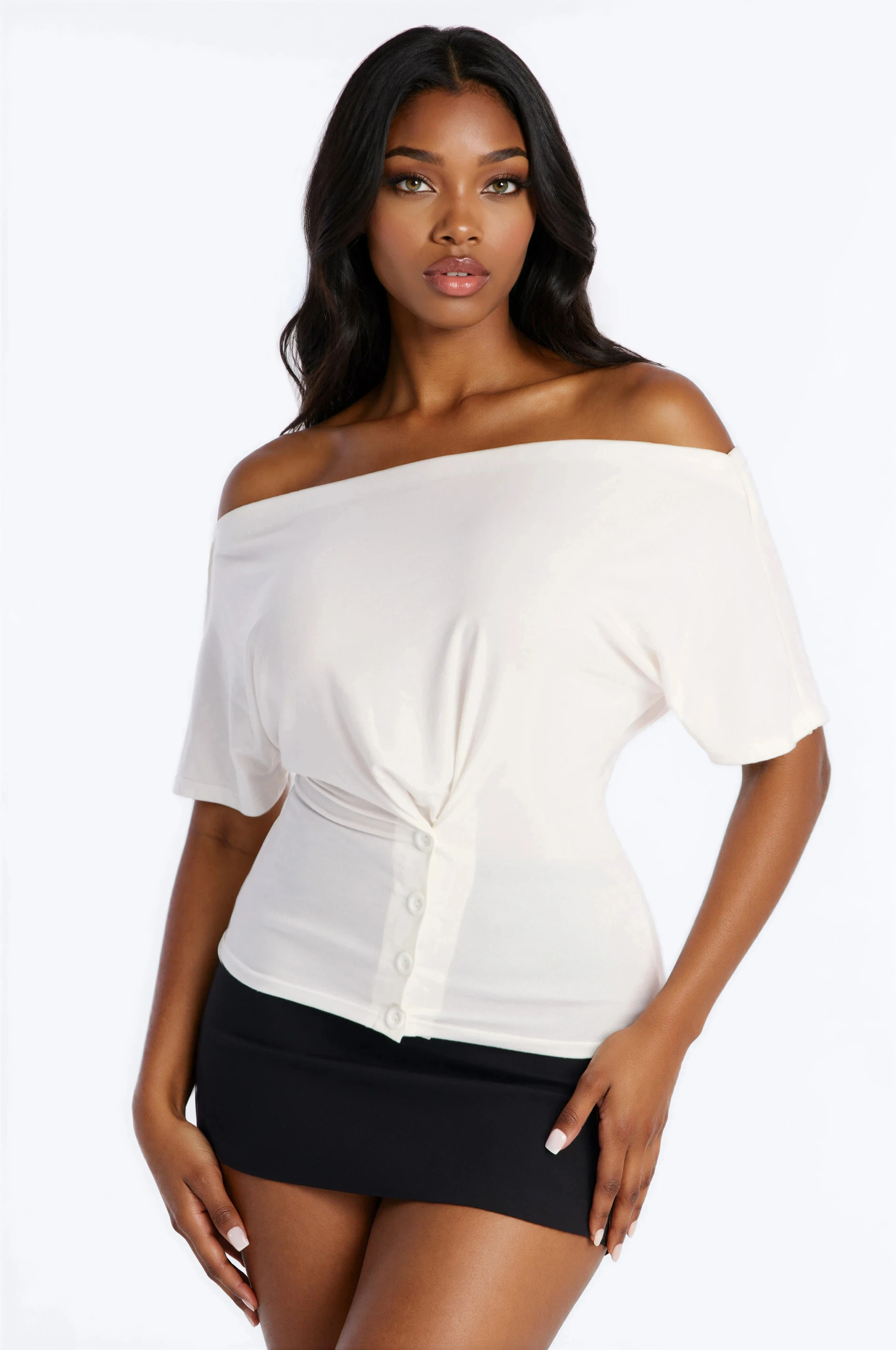 Chloe Off Shoulder Button Top - Off White