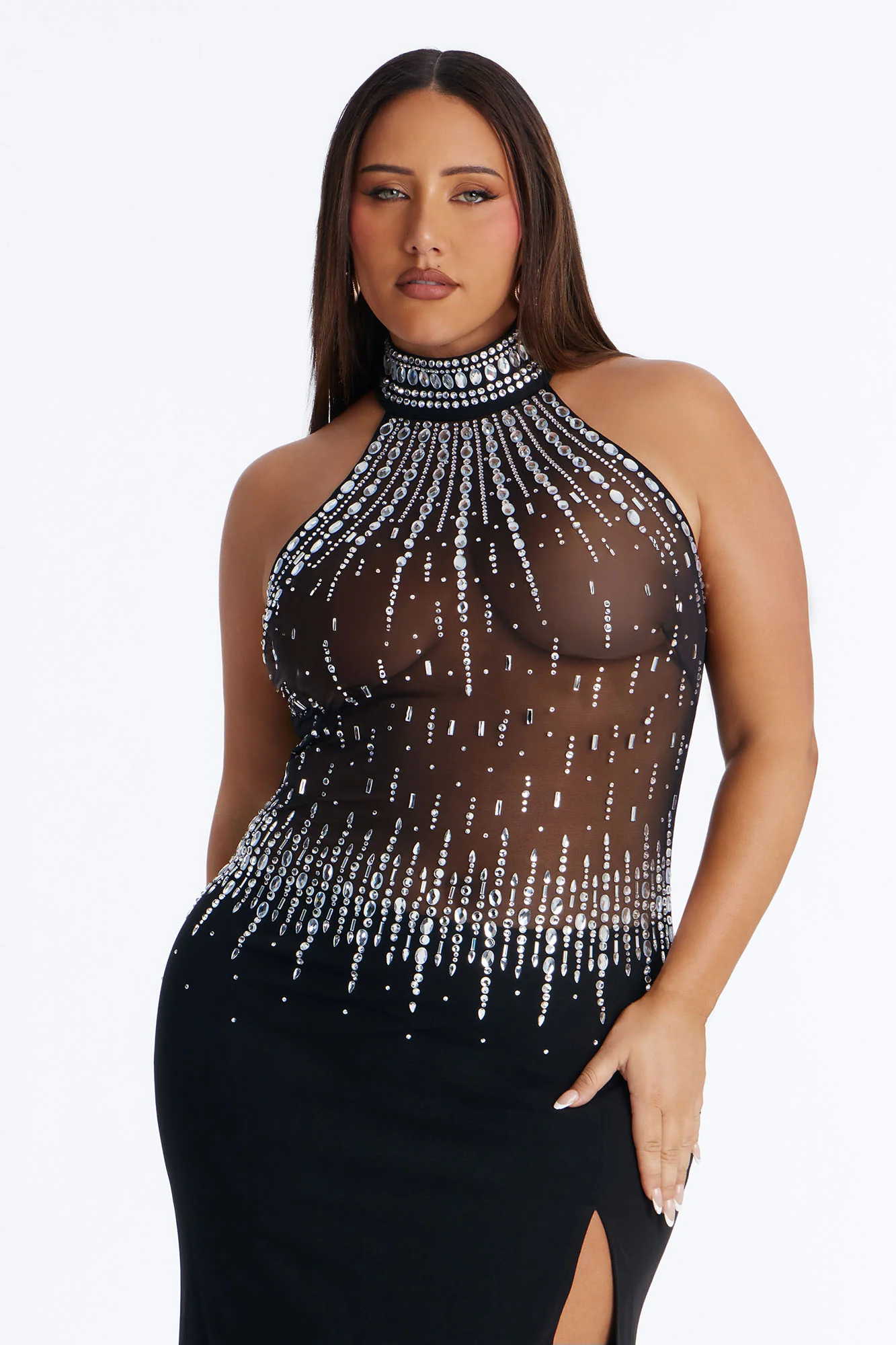 Chloe Rhinestone Embellished Gown - Black - Image 6