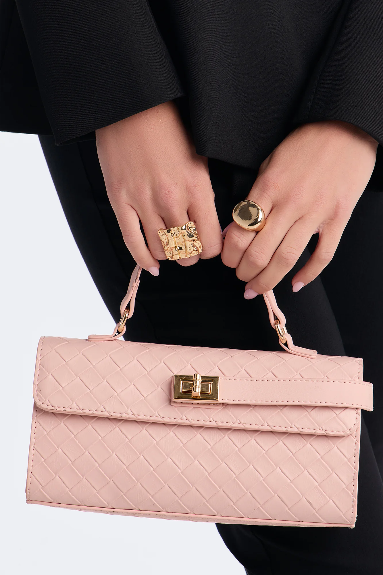 Chloe Woven Faux Leather Satchel Handbag - Pink - Image 2