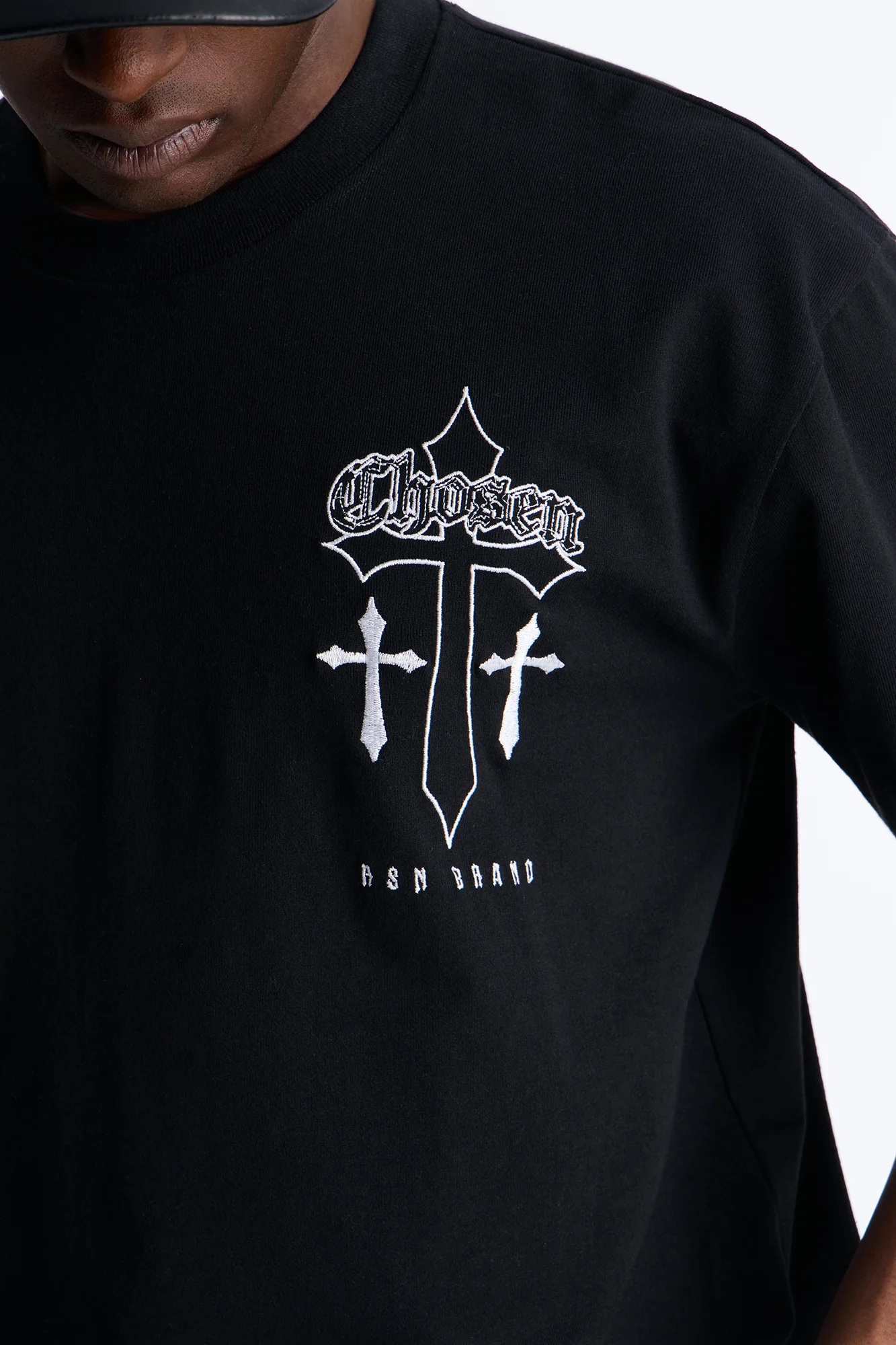 Chosen Cross Embroidery Short Sleeve Tee - Black - Image 3