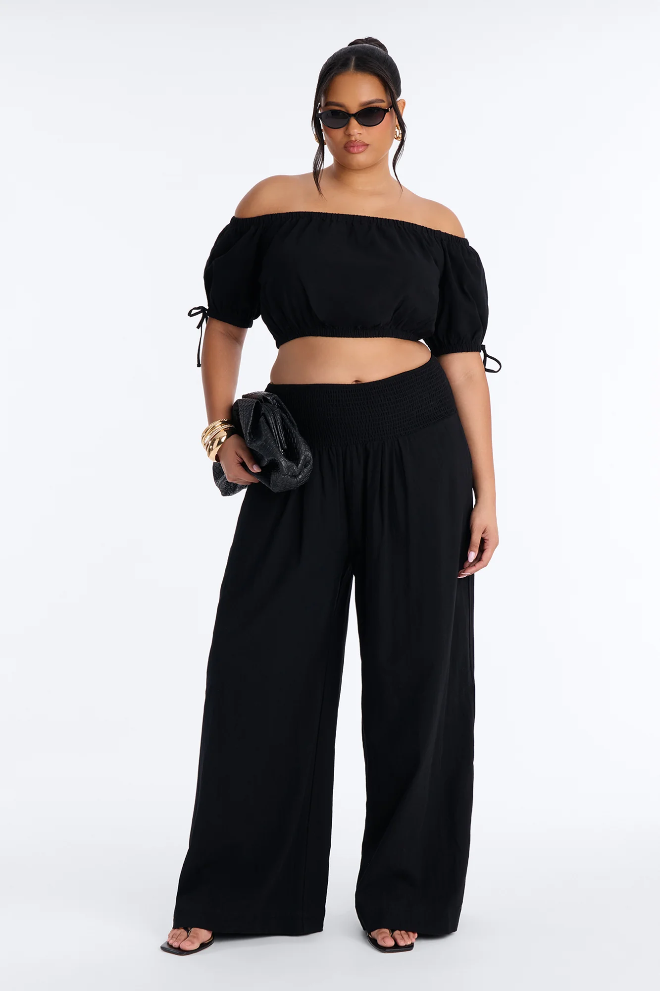 Chrissie Linen Smocked Pant Set - Black - Image 5