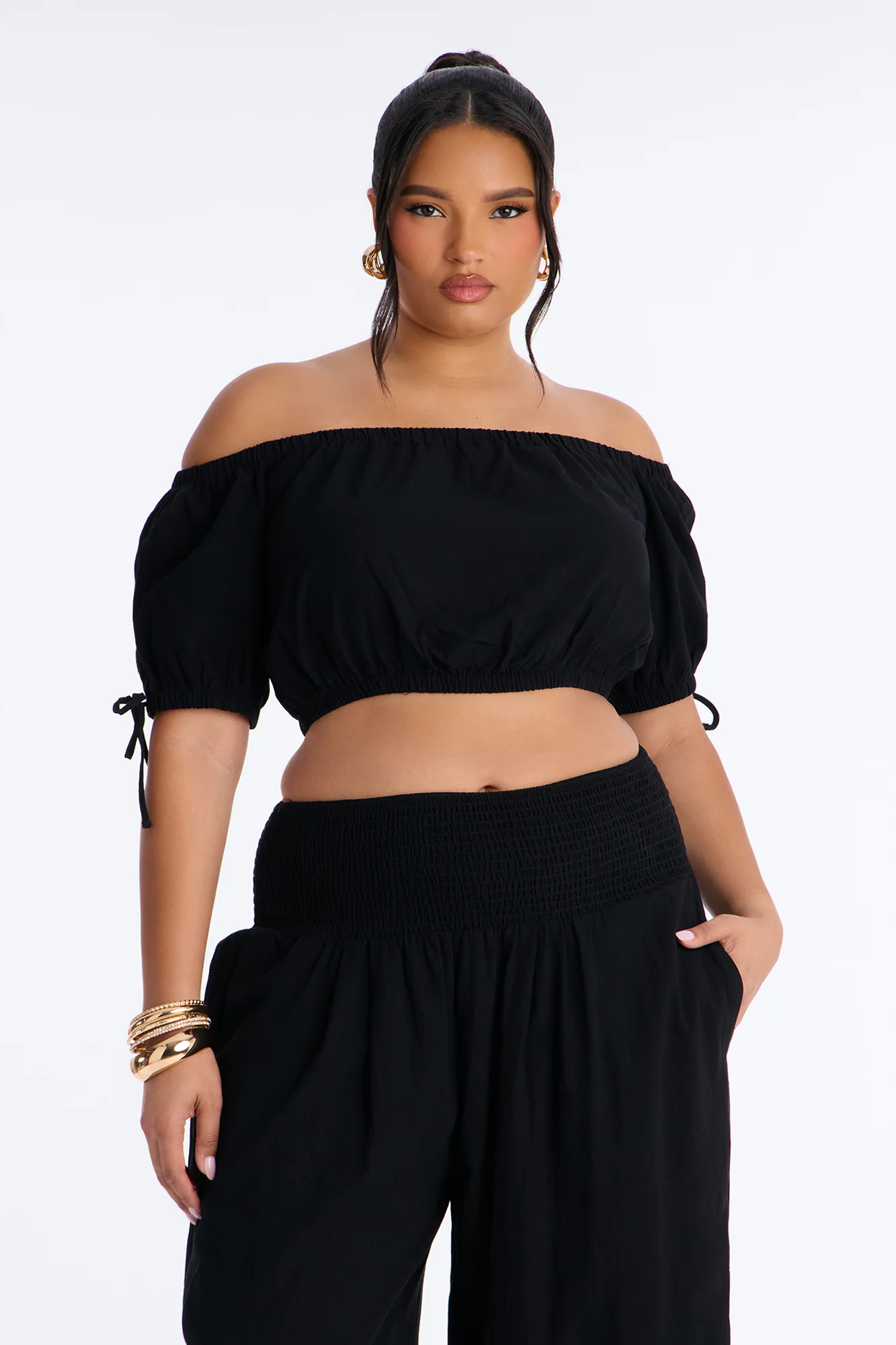 Chrissie Linen Smocked Pant Set - Black - Image 6