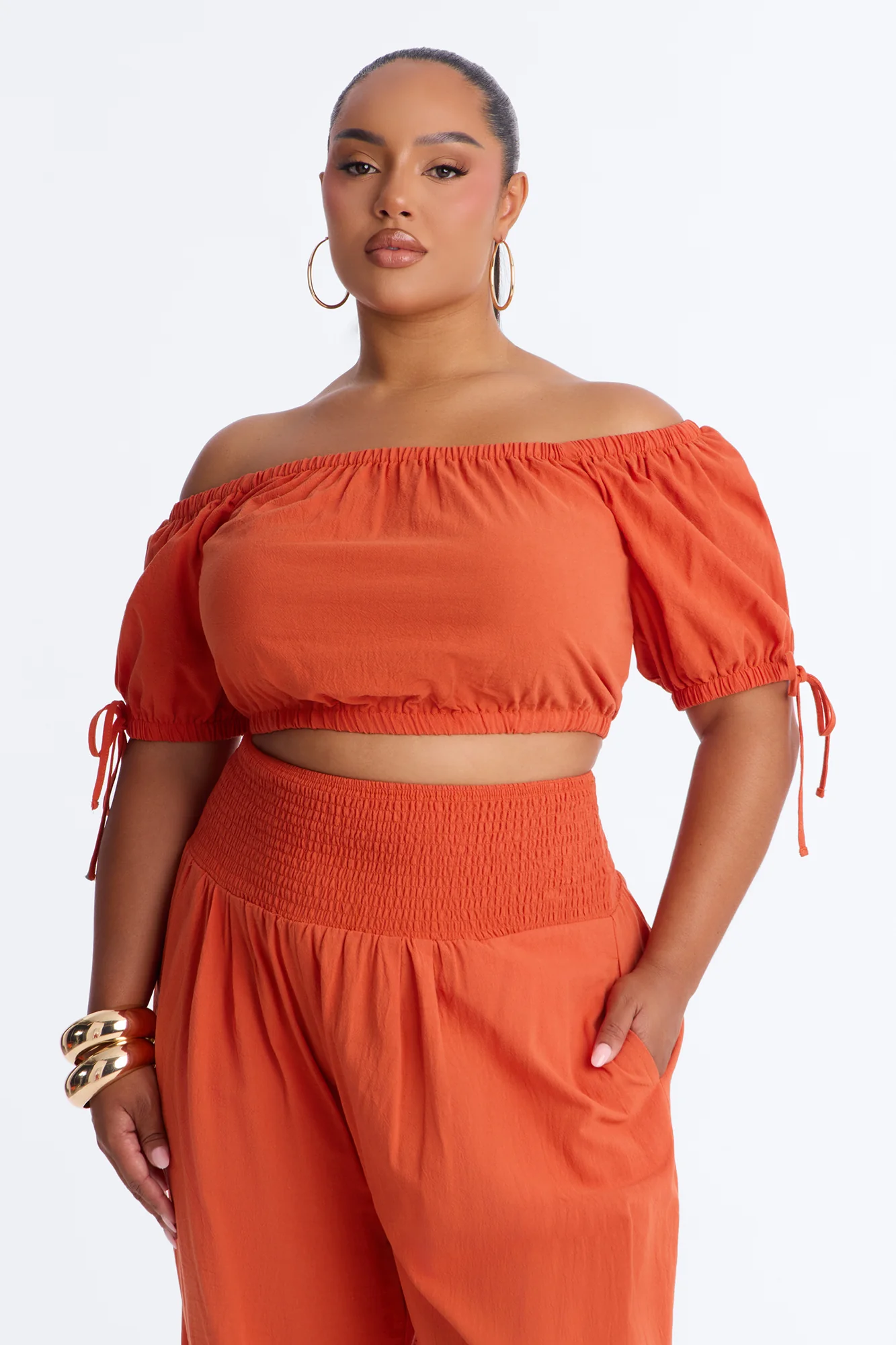 Chrissie Linen Smocked Pant Set - Orange - Image 6