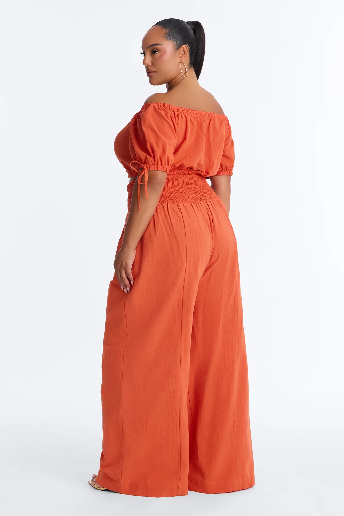 Chrissie Linen Smocked Pant Set - Orange - Image 8