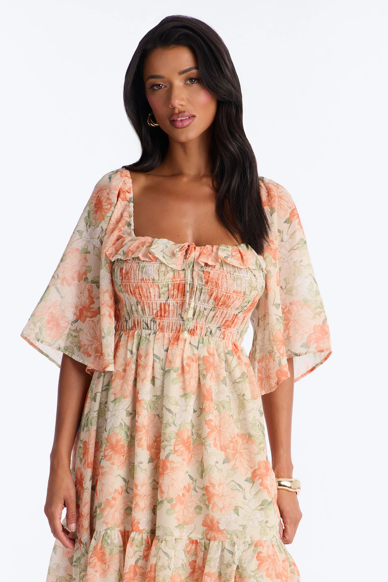 Christina Floral Chiffon Midi Dress - Orange/combo - Image 2