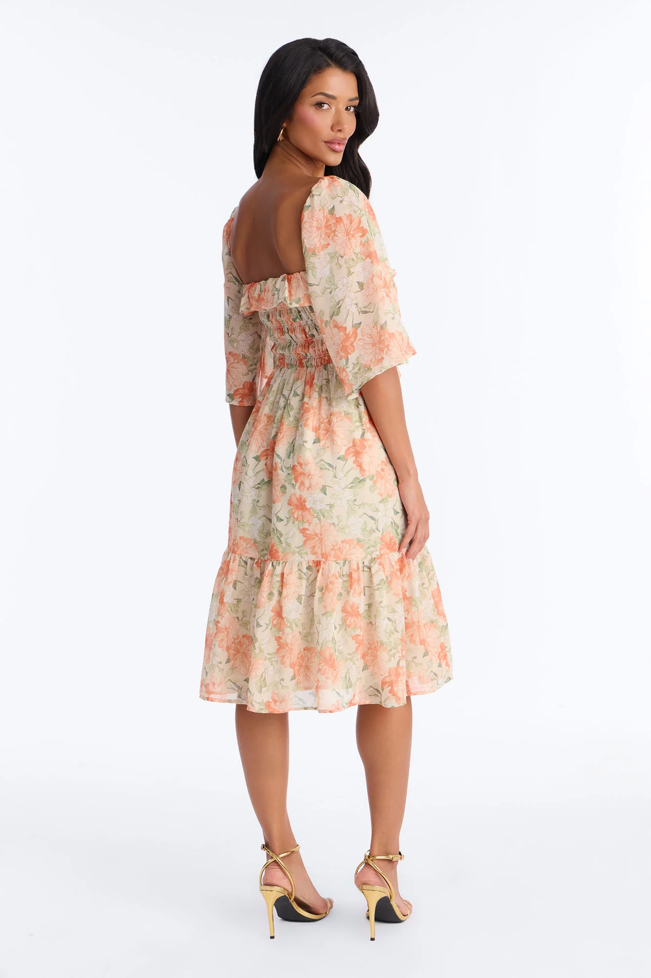 Christina Floral Chiffon Midi Dress - Orange/combo - Image 4