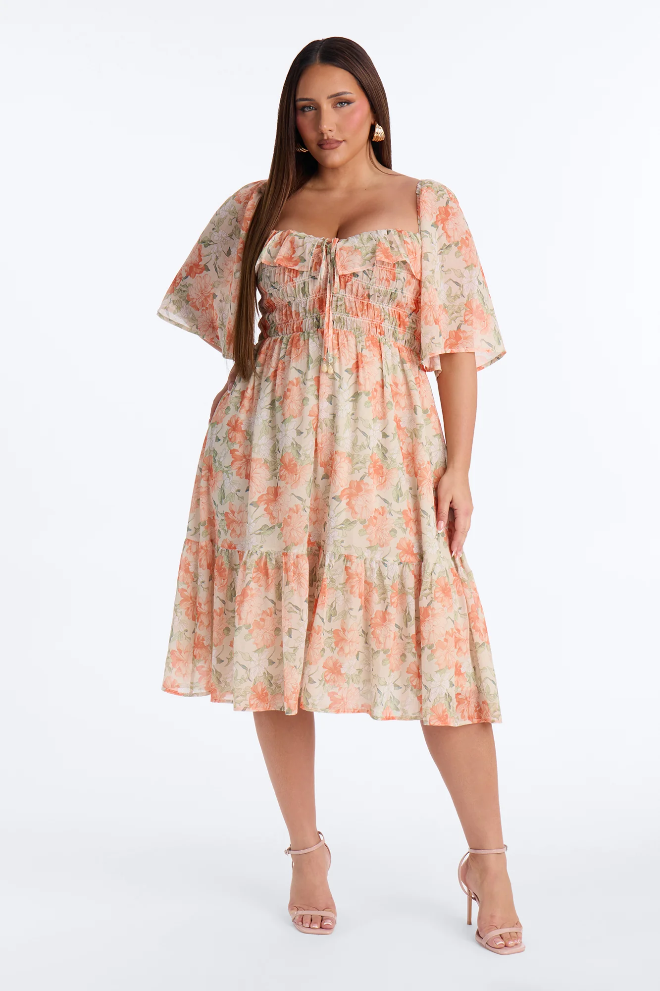 Christina Floral Chiffon Midi Dress - Orange/combo - Image 5