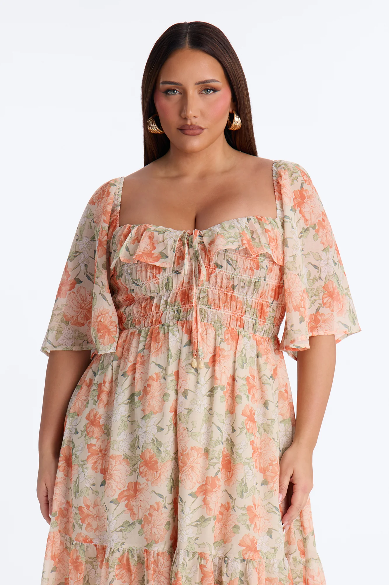 Christina Floral Chiffon Midi Dress - Orange/combo - Image 6