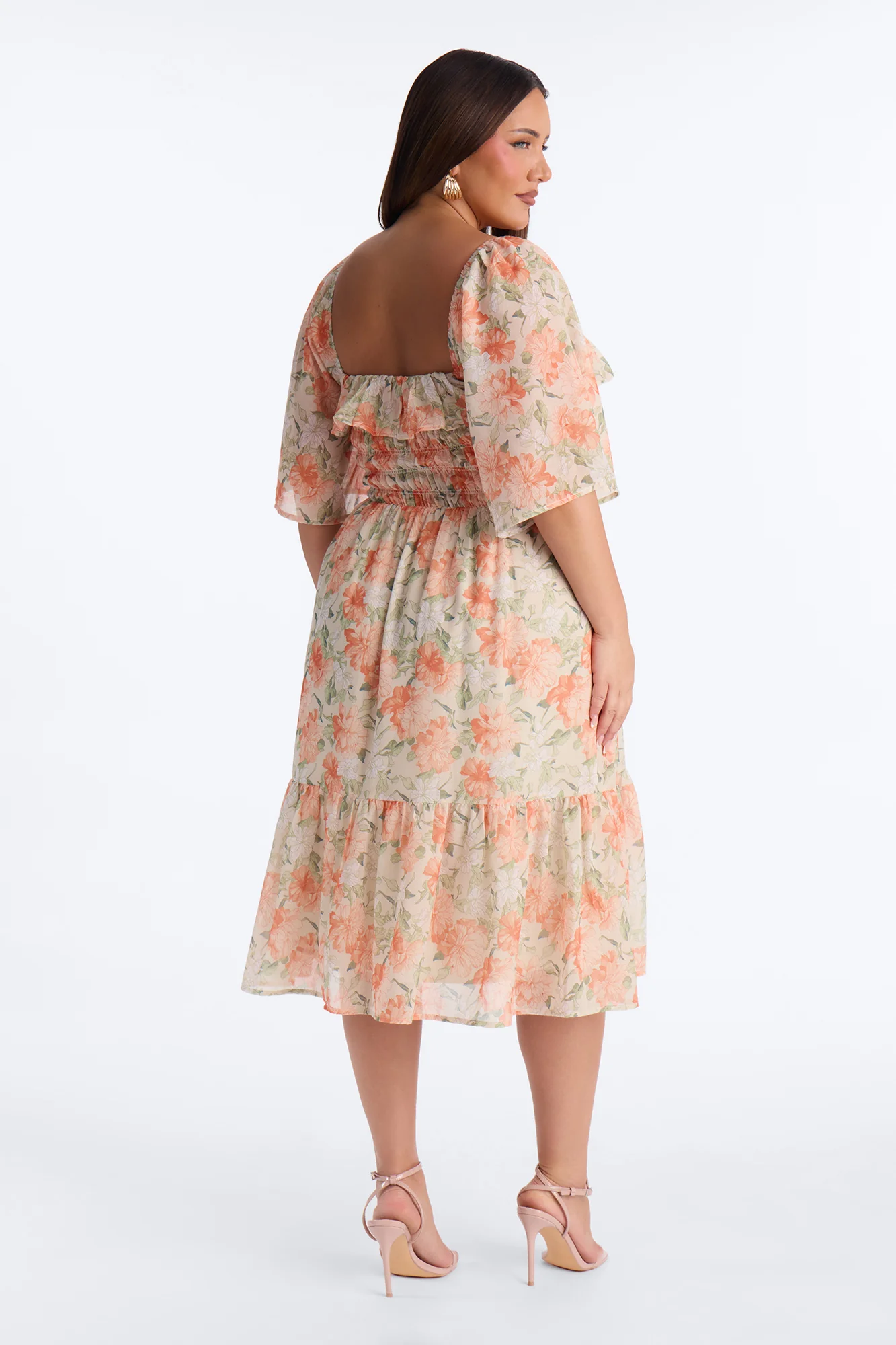 Christina Floral Chiffon Midi Dress - Orange/combo - Image 8
