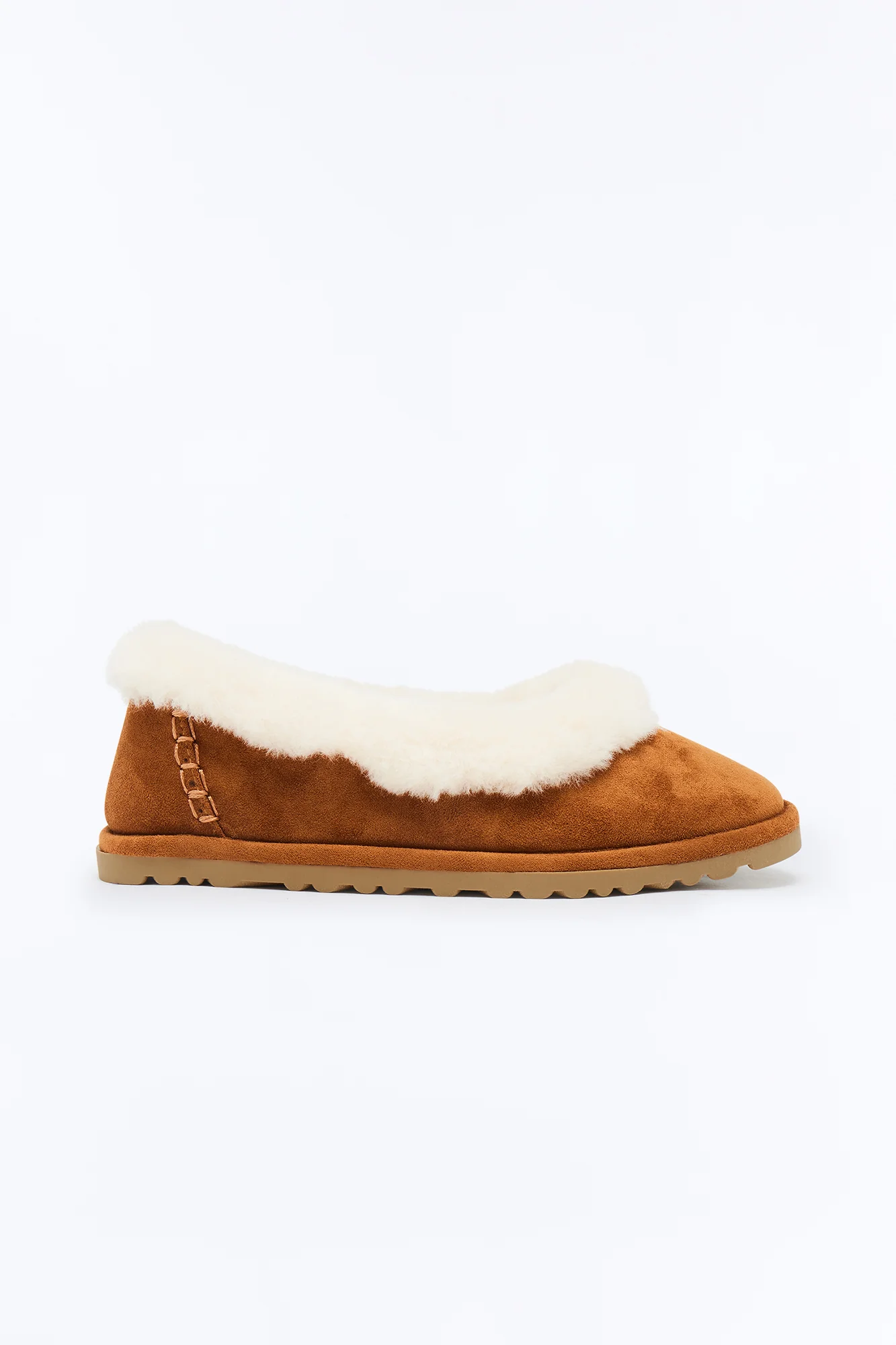Christina Fur Trim Slippers - Chestnut