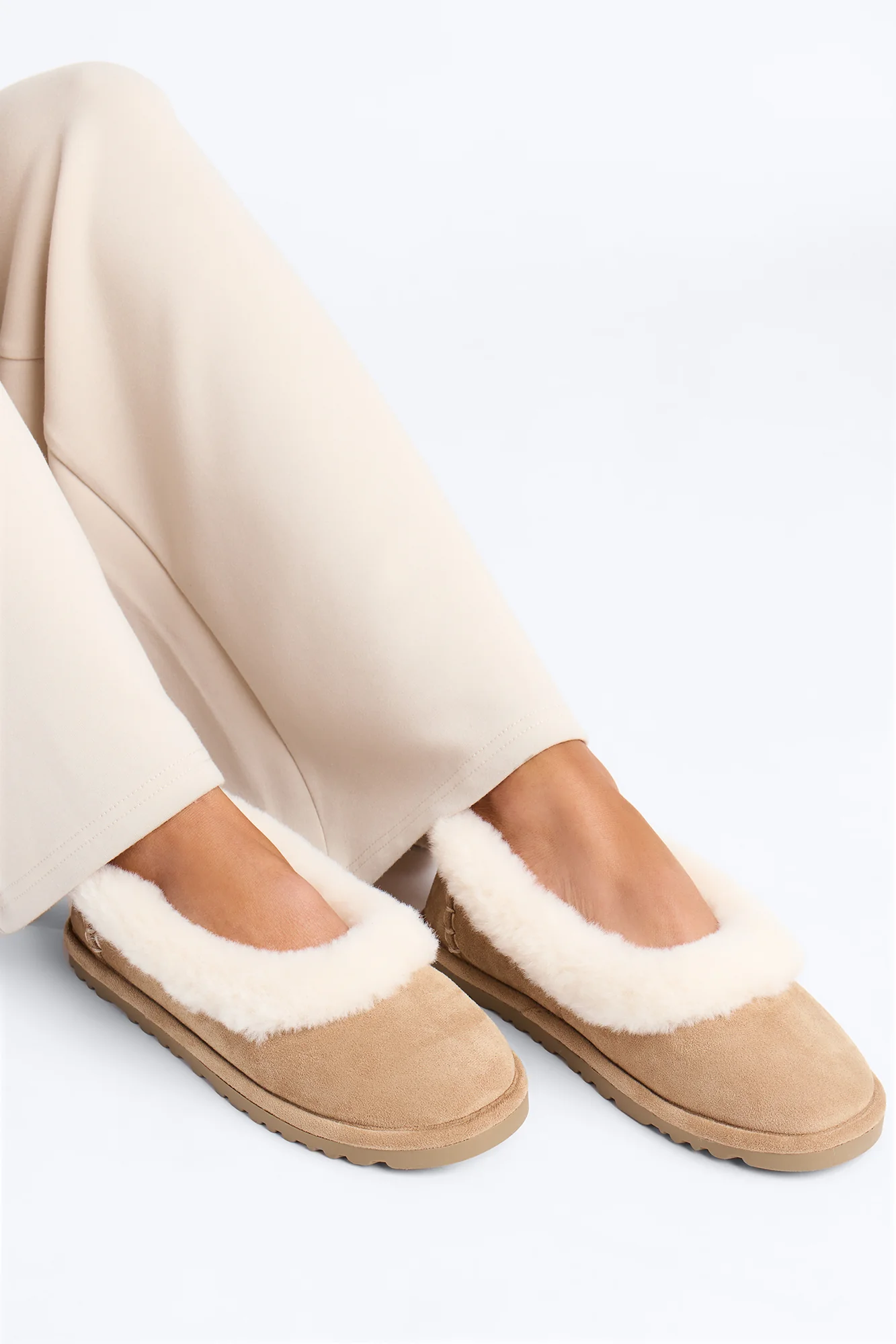 Christina Fur Trim Slippers - Sand - Image 3