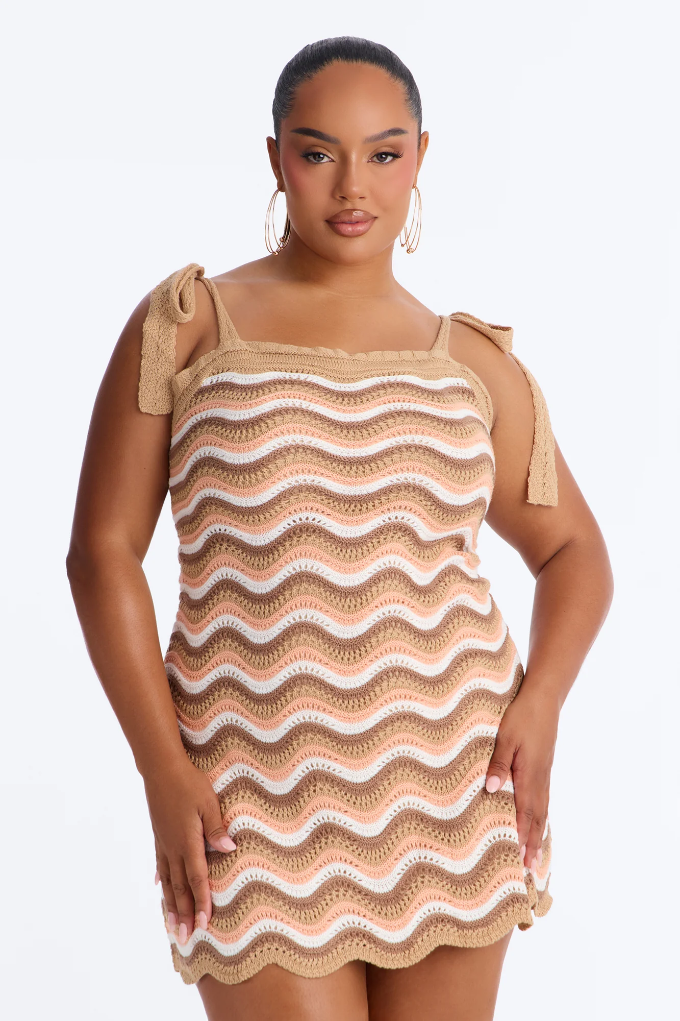 Christy Chevron Crochet Mini Dress - Taupe/combo - Image 5