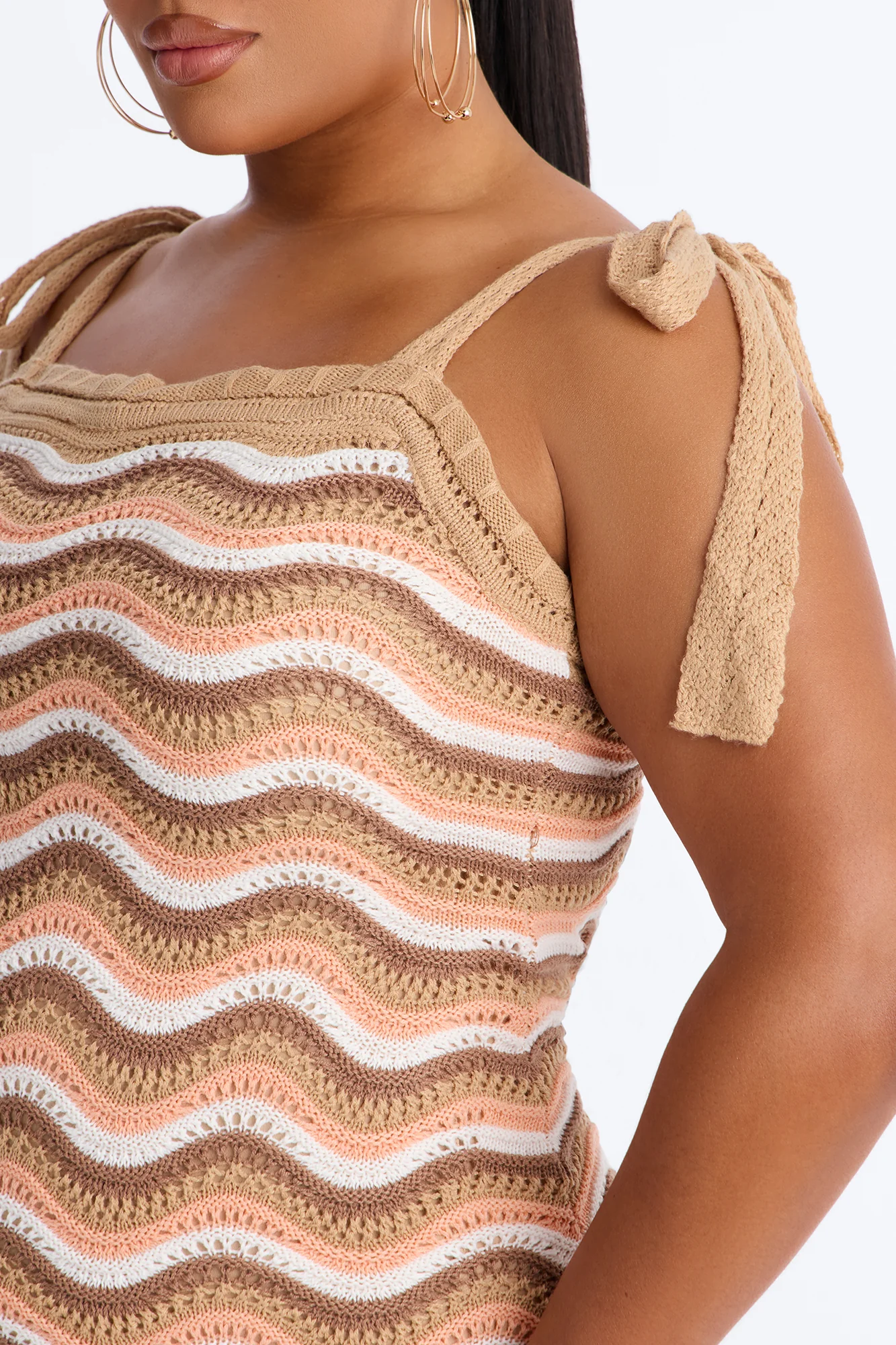 Christy Chevron Crochet Mini Dress - Taupe/combo - Image 7