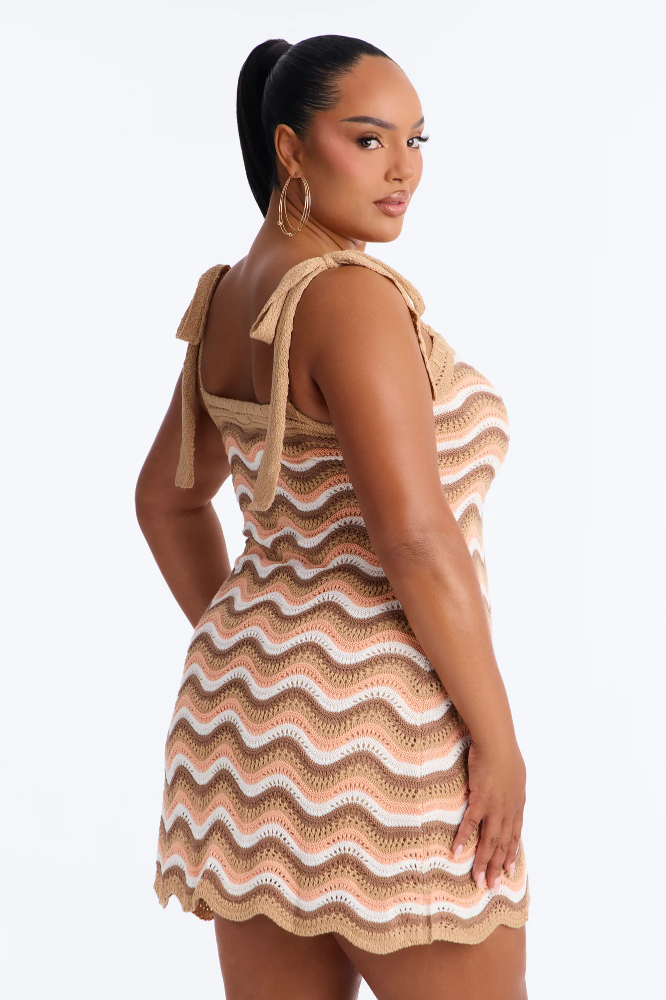 Christy Chevron Crochet Mini Dress - Taupe/combo - Image 8