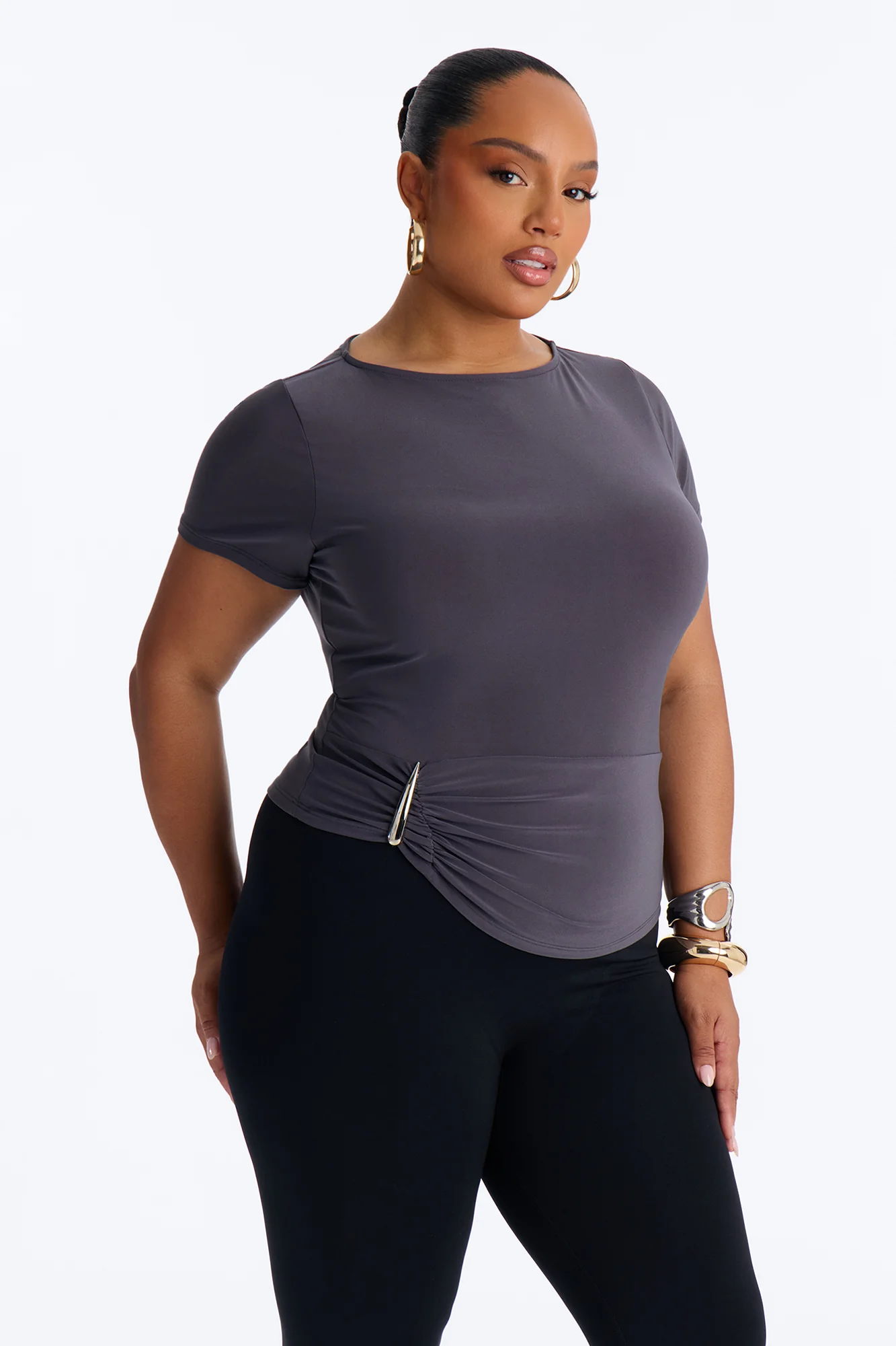 Chrome Kiss Hardware Short Sleeve Top - Charcoal - Image 5