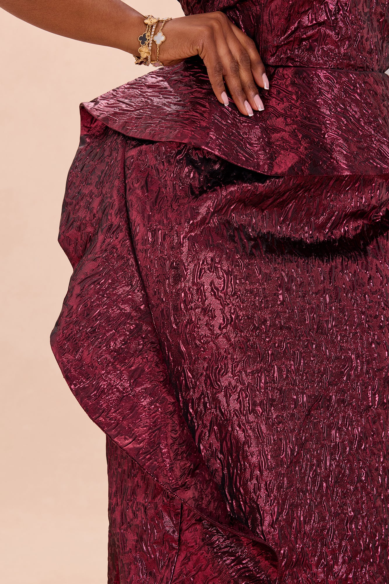 Ciara Peplum Metallic Gown - Burgundy - Image 7