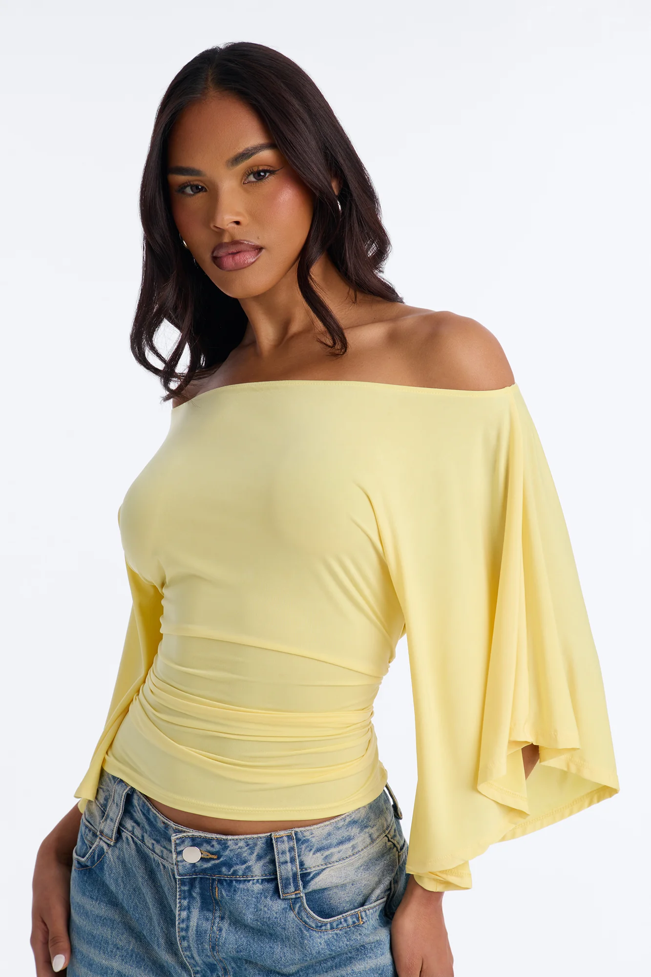 Cierra Cinched Waist Short Sleeve Top - ButterYellow - Image 3