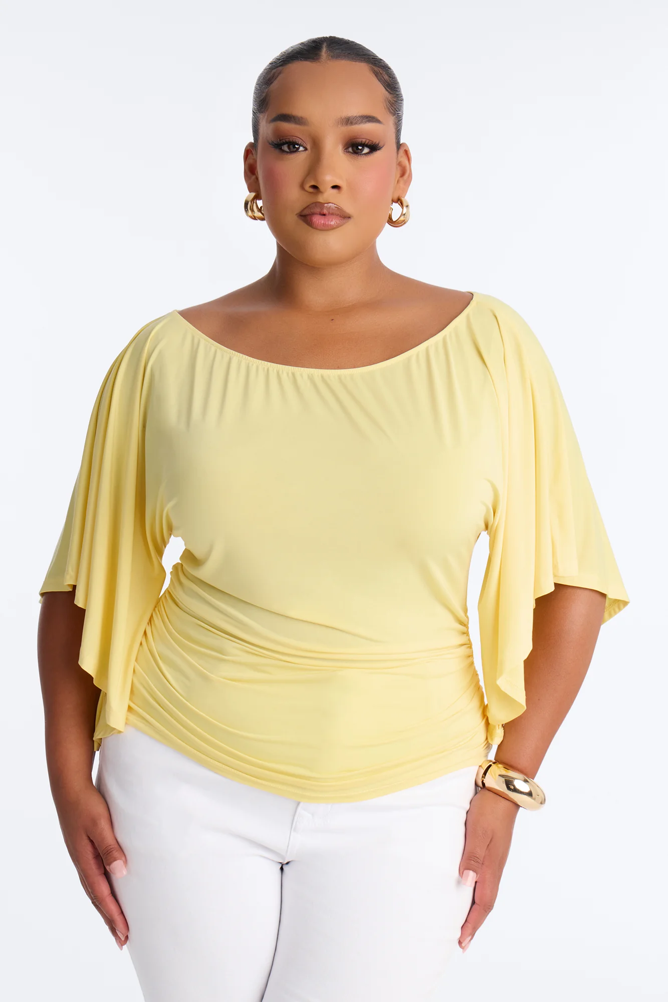 Cierra Cinched Waist Short Sleeve Top - ButterYellow - Image 5