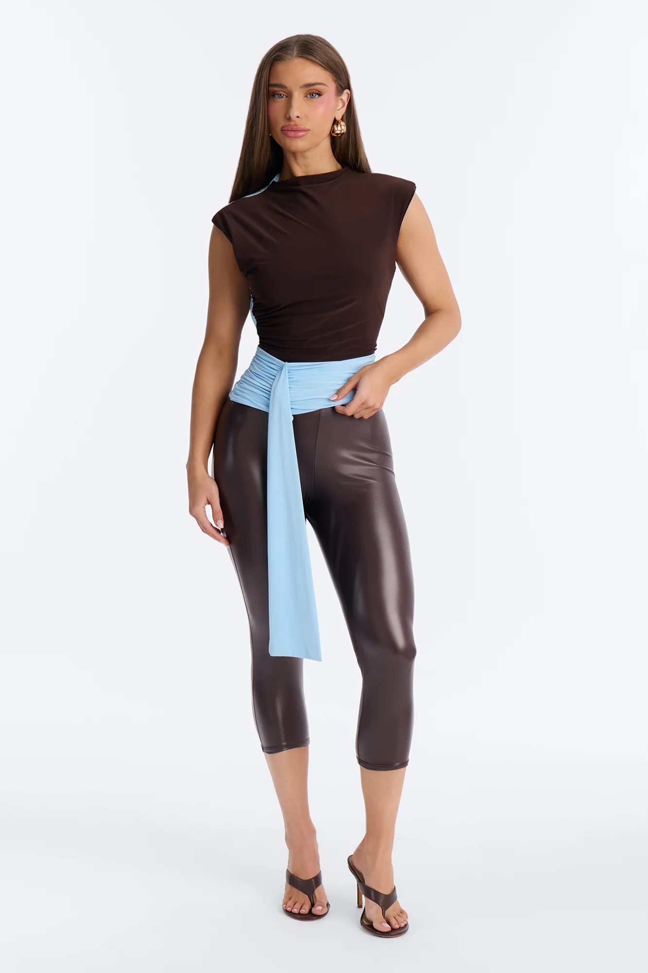 Cierra Draped Ruched Short Sleeve Top - Brown/combo - Image 2