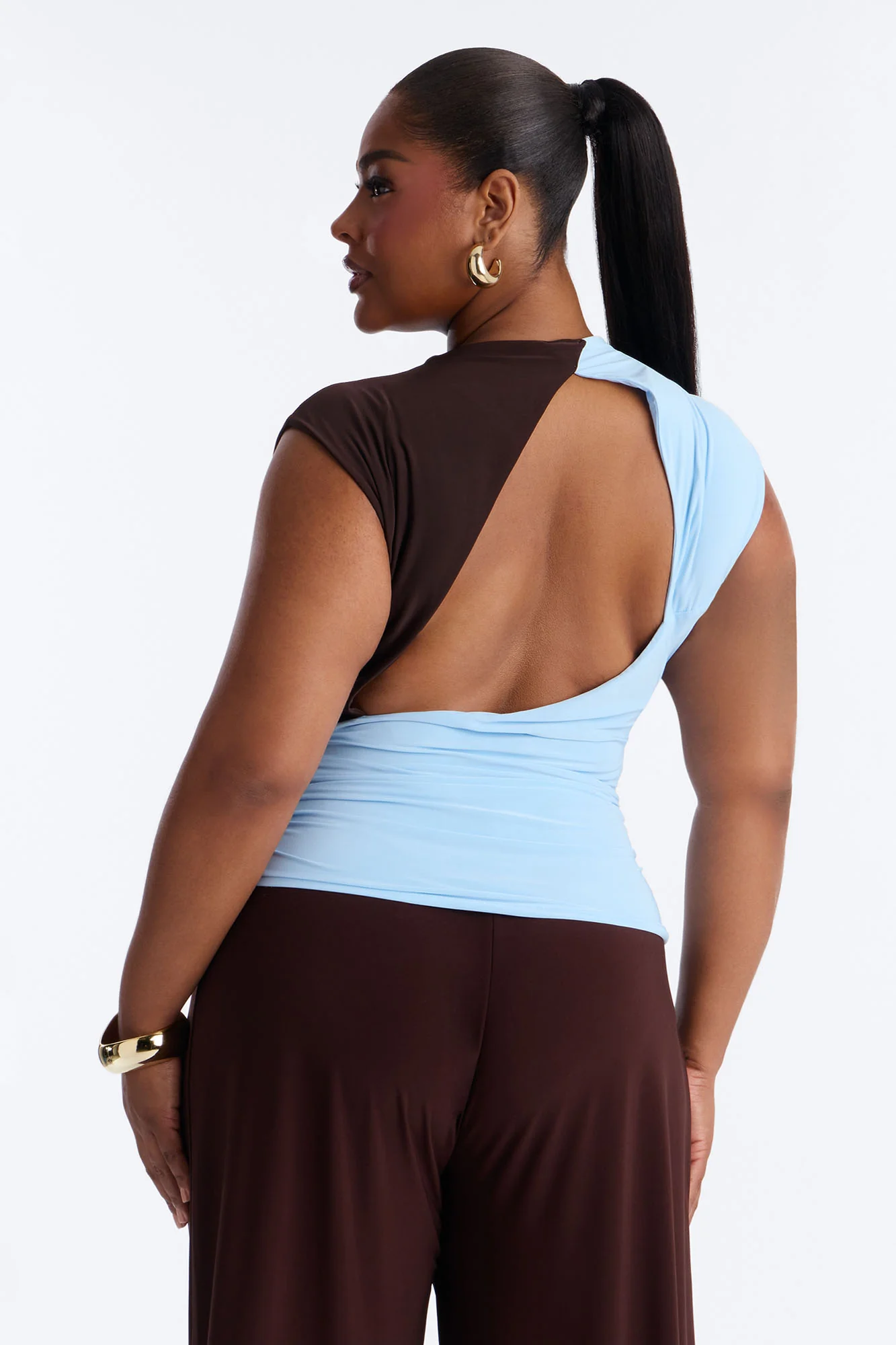 Cierra Draped Ruched Short Sleeve Top - Brown/combo - Image 7