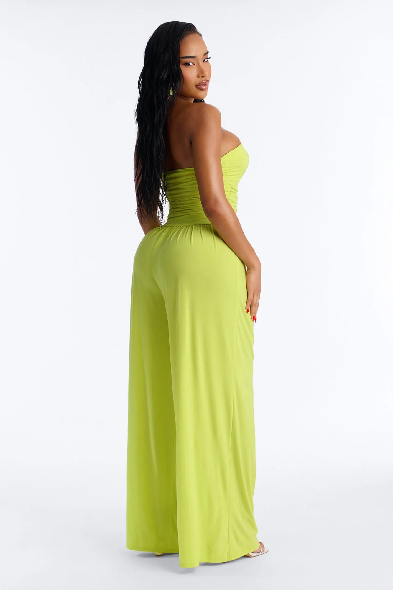 Cierra Ruched Strapless Jumpsuit - Lime - Image 4