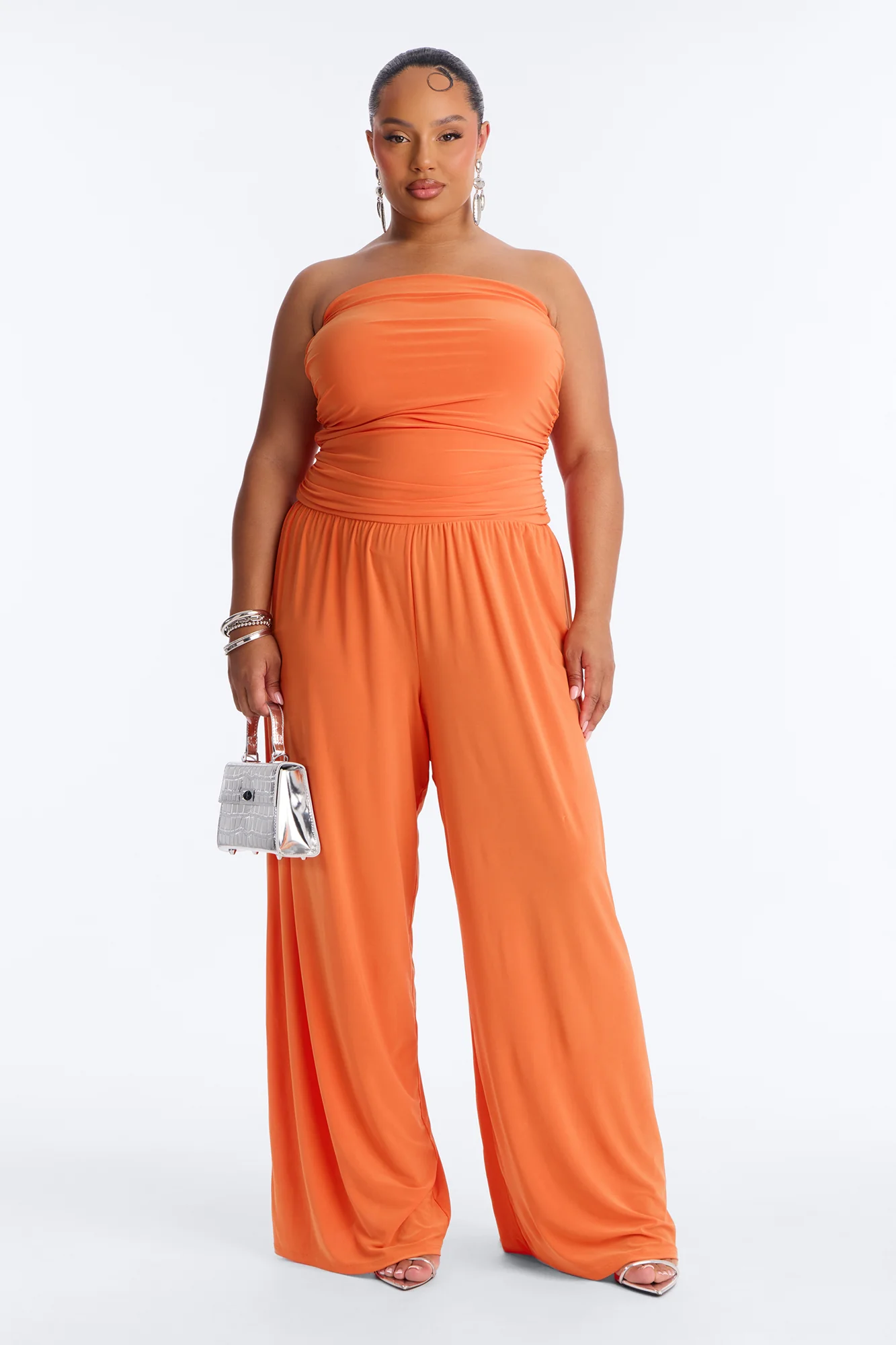 Cierra Ruched Strapless Jumpsuit - Orange - Image 5