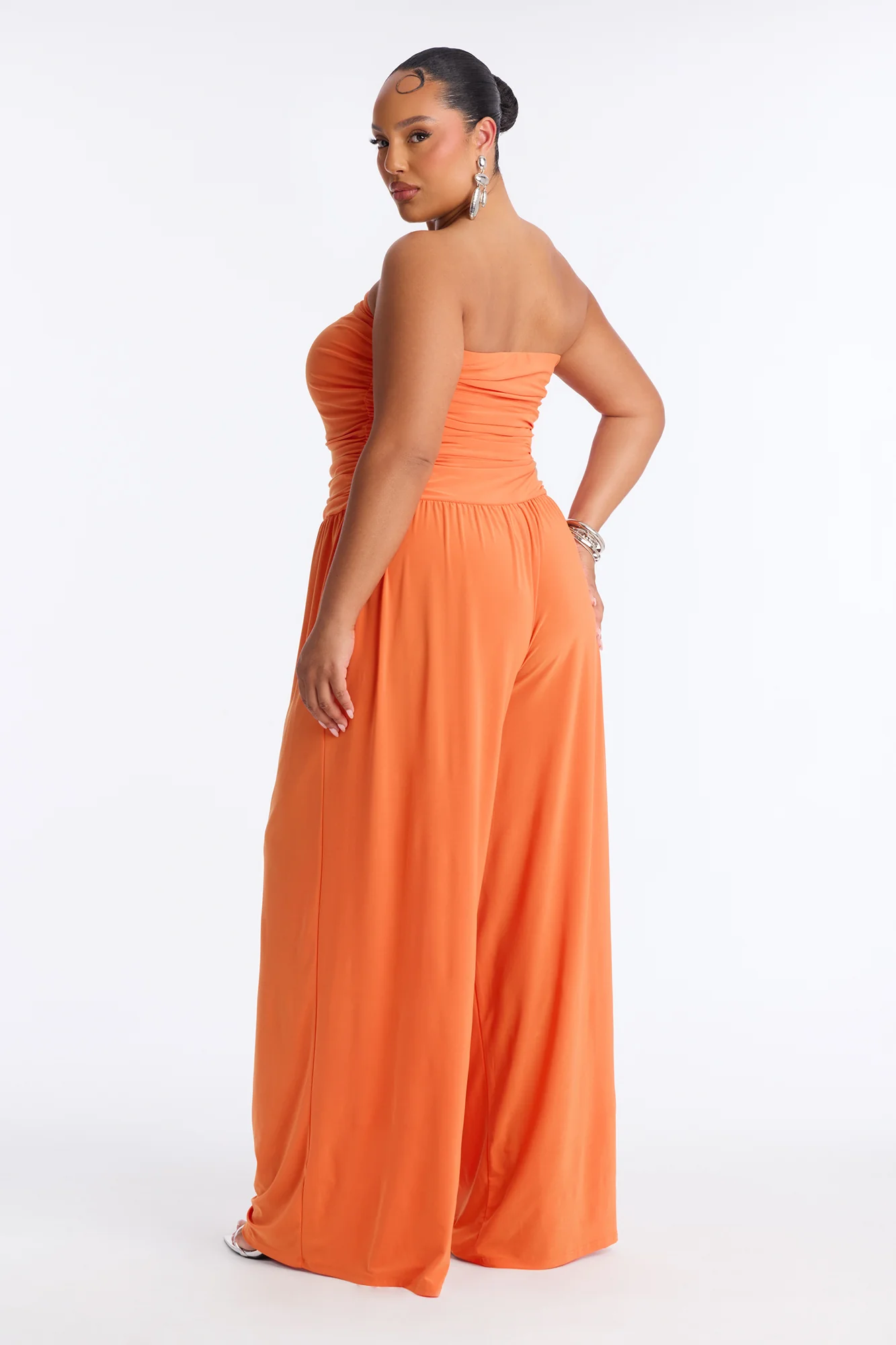 Cierra Ruched Strapless Jumpsuit - Orange - Image 7