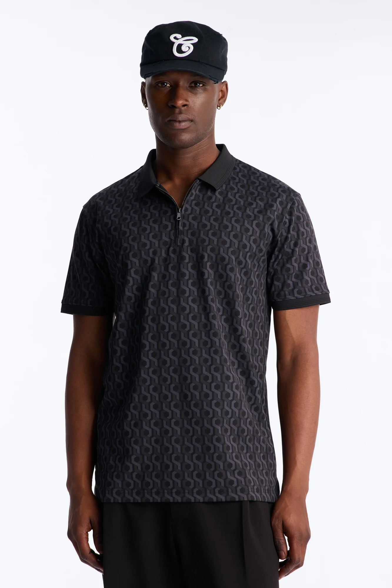 Circa Grid Quarter Zip Polo - Black/Grey