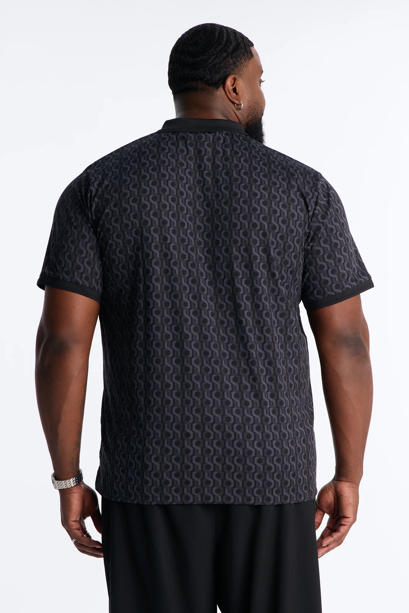 Circa Grid Quarter Zip Polo - Black/Grey - Image 8