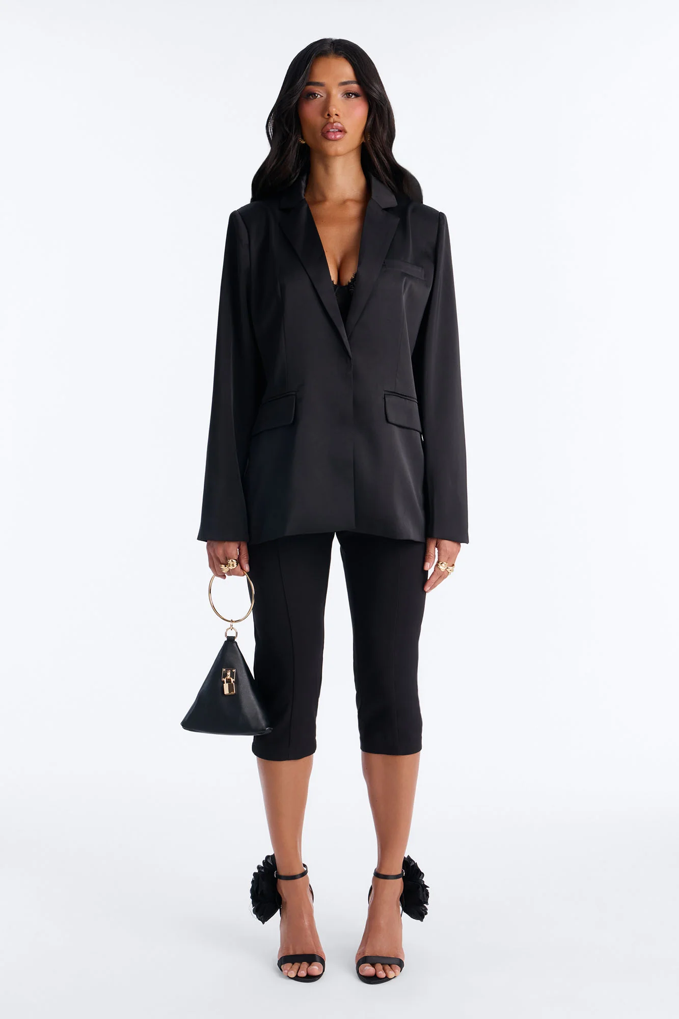 City Affair Blazer Capri Set - Black