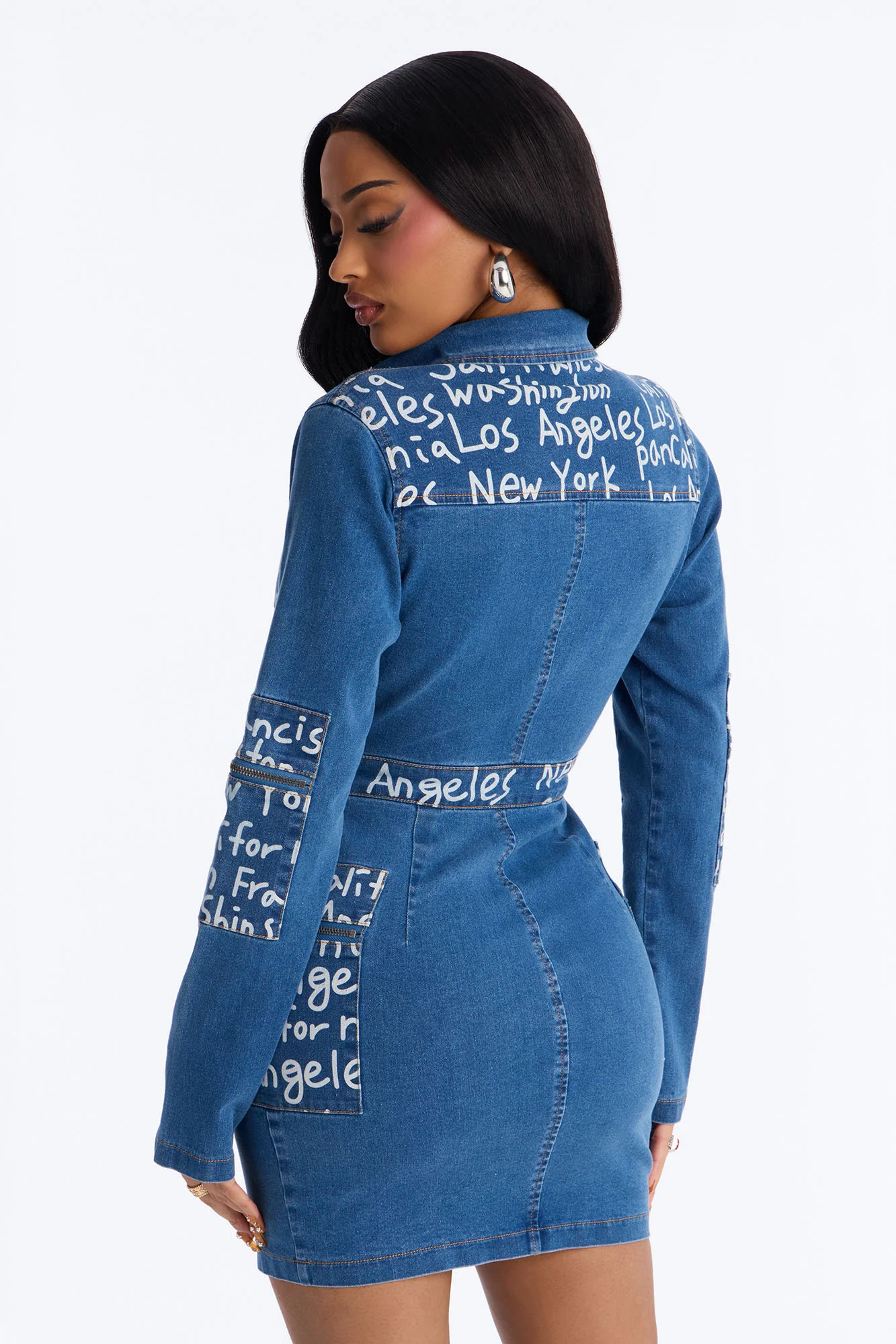 City Girl Collar Stretch Denim Mini Dress - Denim - Image 4