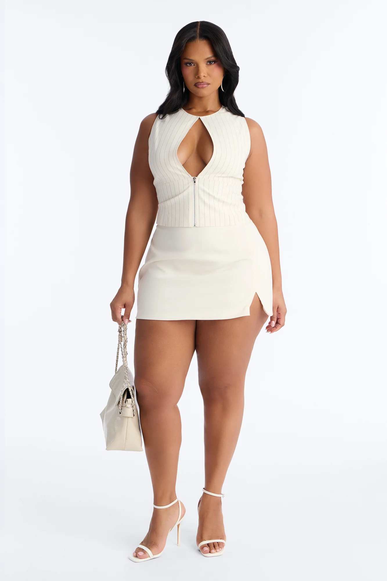 City Heart Front Zip Pinstripe Linen Top - Cream/combo - Image 6