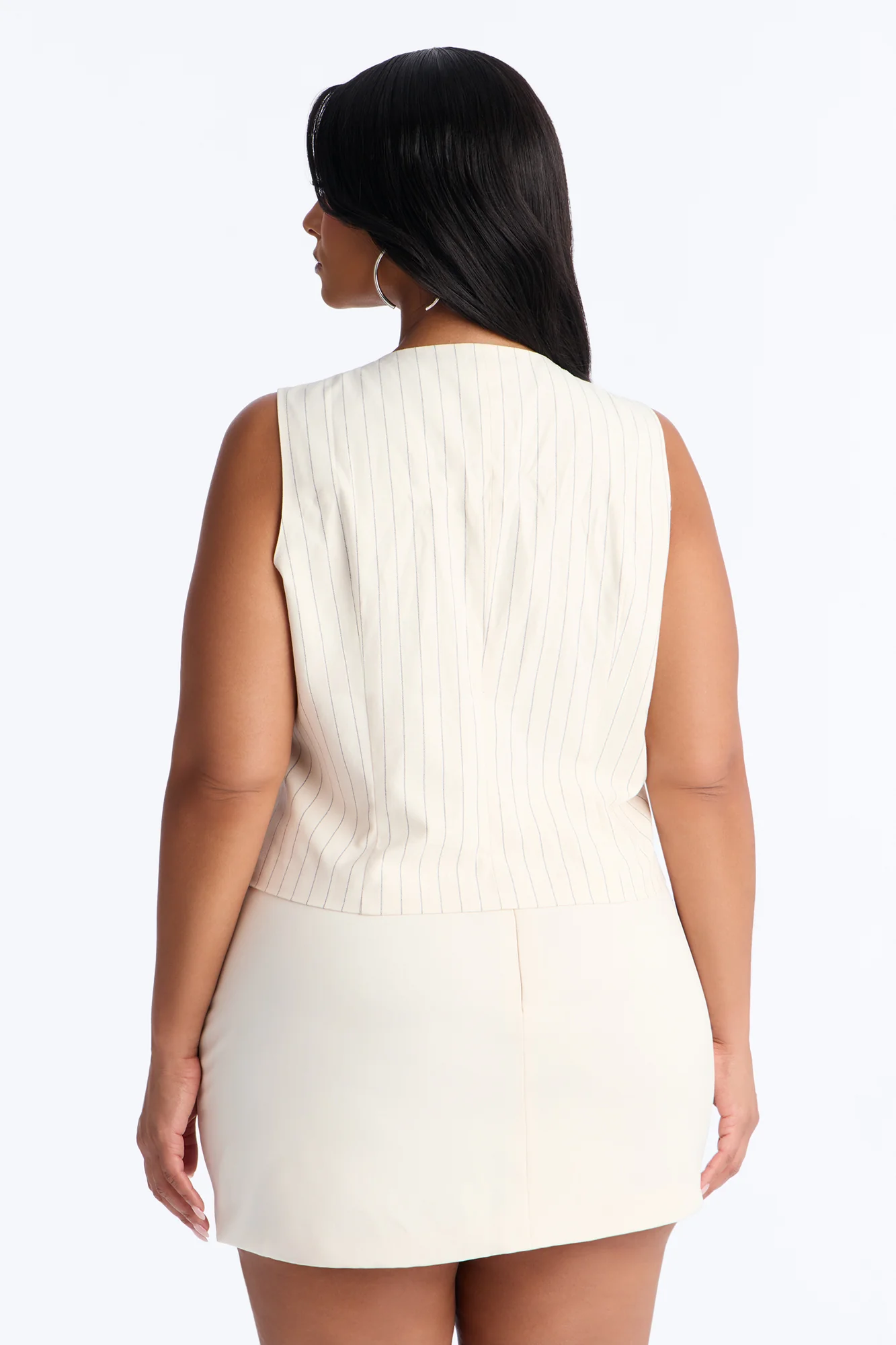 City Heart Front Zip Pinstripe Linen Top - Cream/combo - Image 8