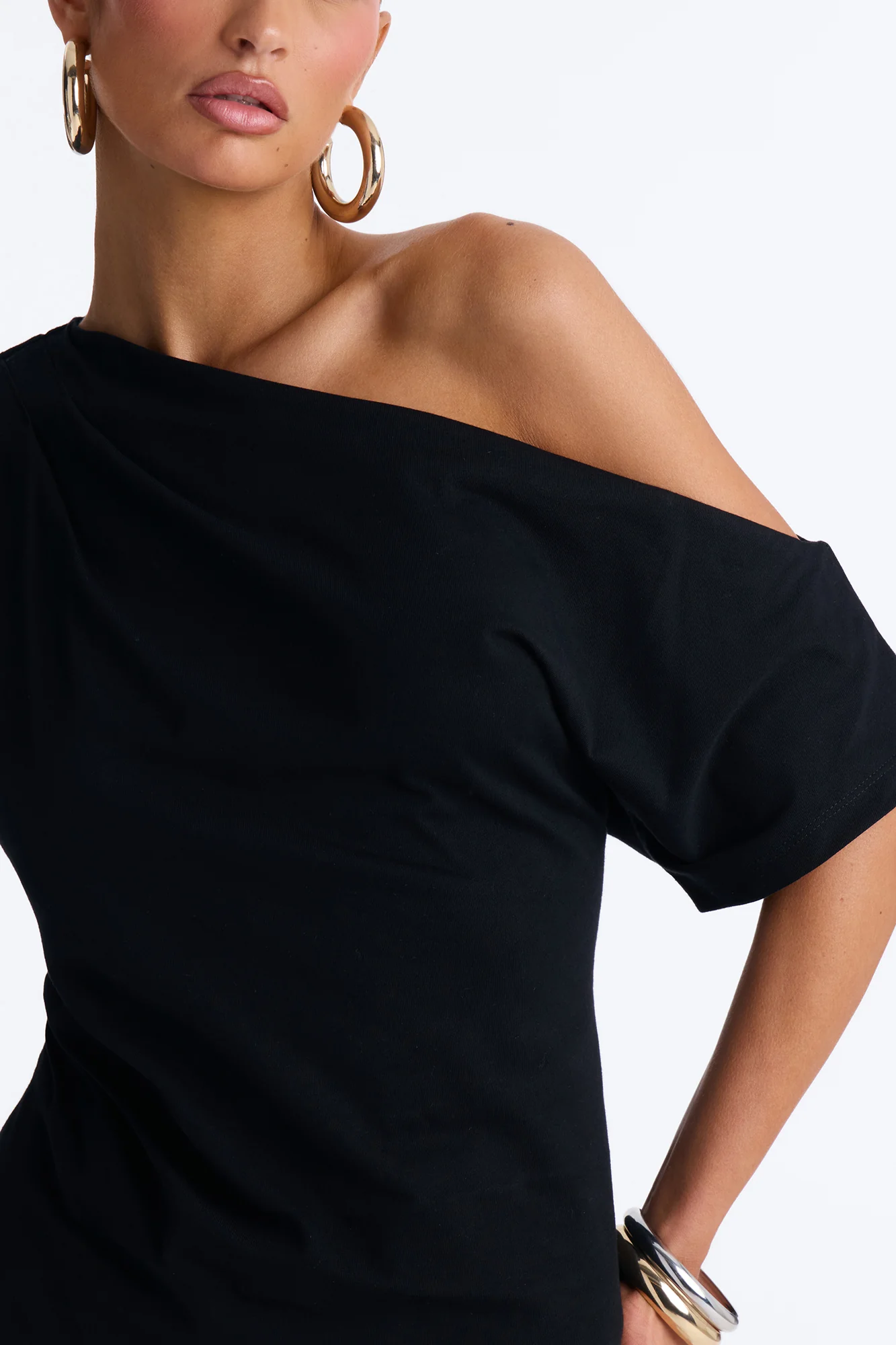 City Lounge Off Shoulder Short Sleeve T-Shirt - Black - Image 3