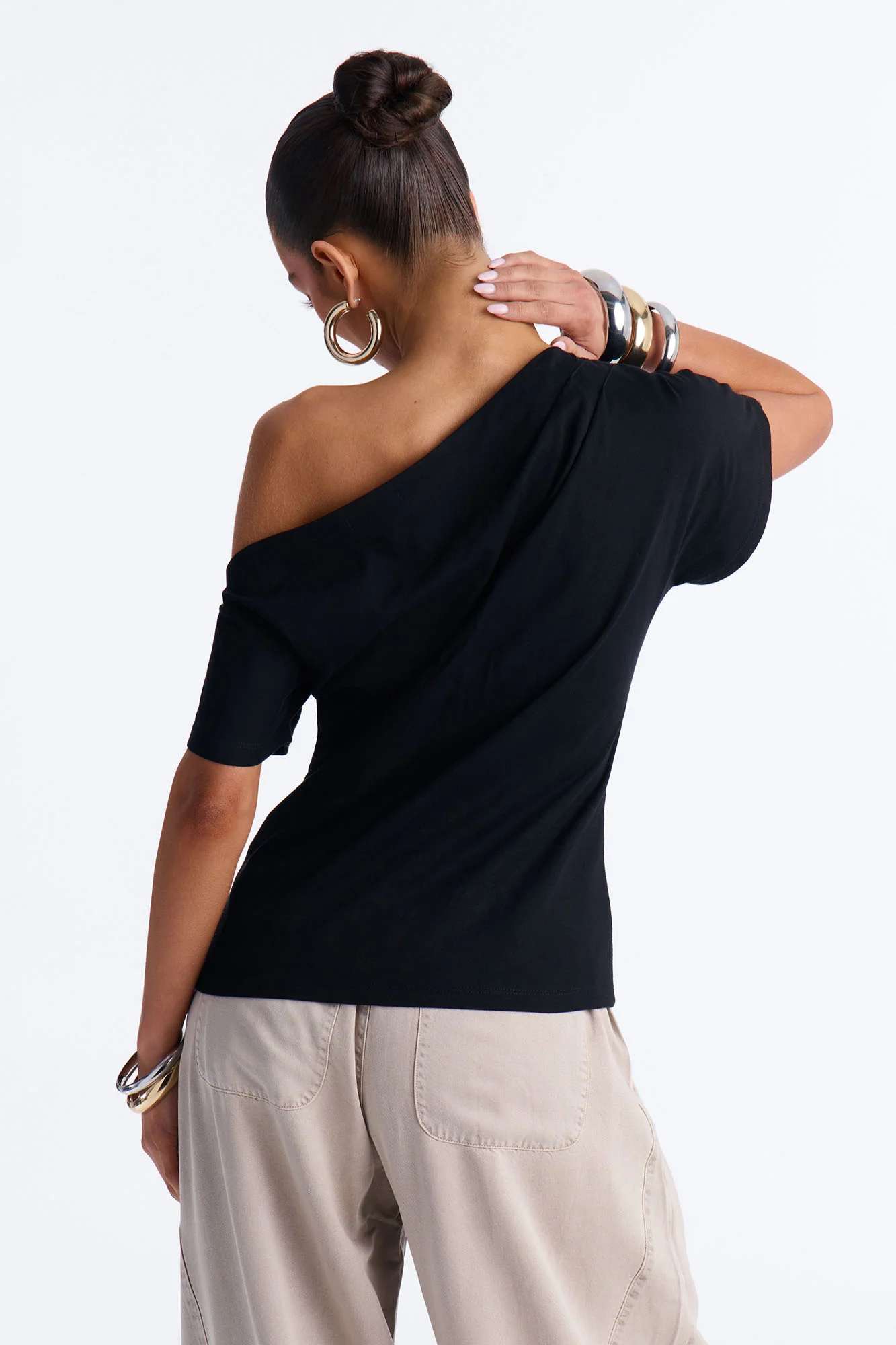 City Lounge Off Shoulder Short Sleeve T-Shirt - Black - Image 4