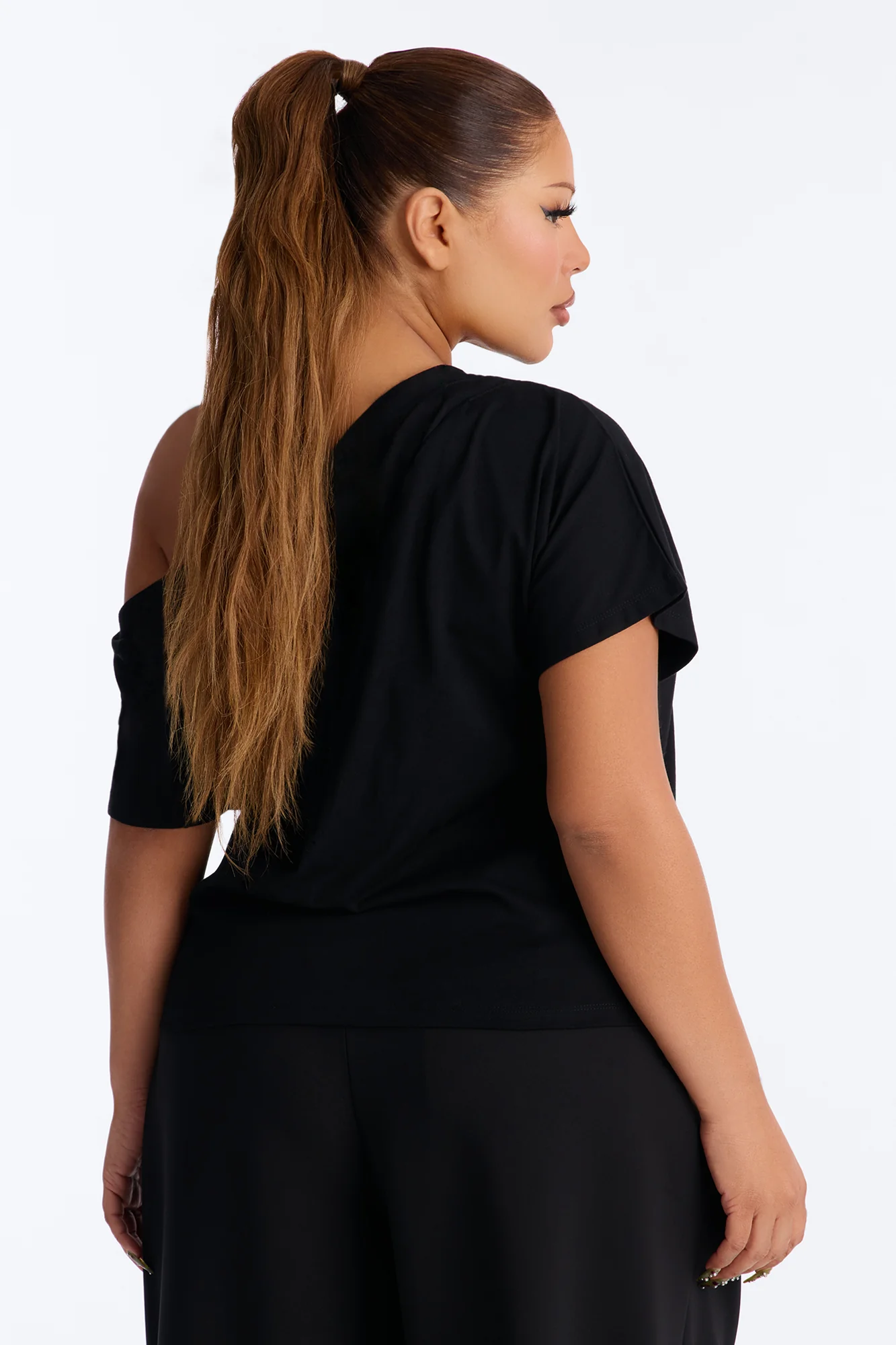 City Lounge Off Shoulder Short Sleeve T-Shirt - Black - Image 7