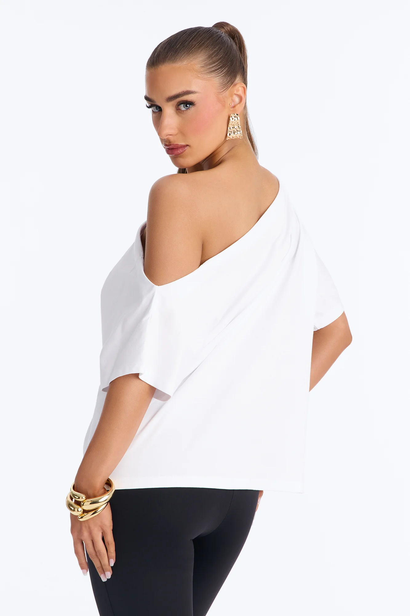 City Lounge Off Shoulder Short Sleeve T-Shirt - White - Image 4